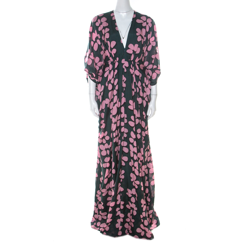 Issa Pink and Green Printed Silk Zip Front Kaftan Dress M Issa | The ...