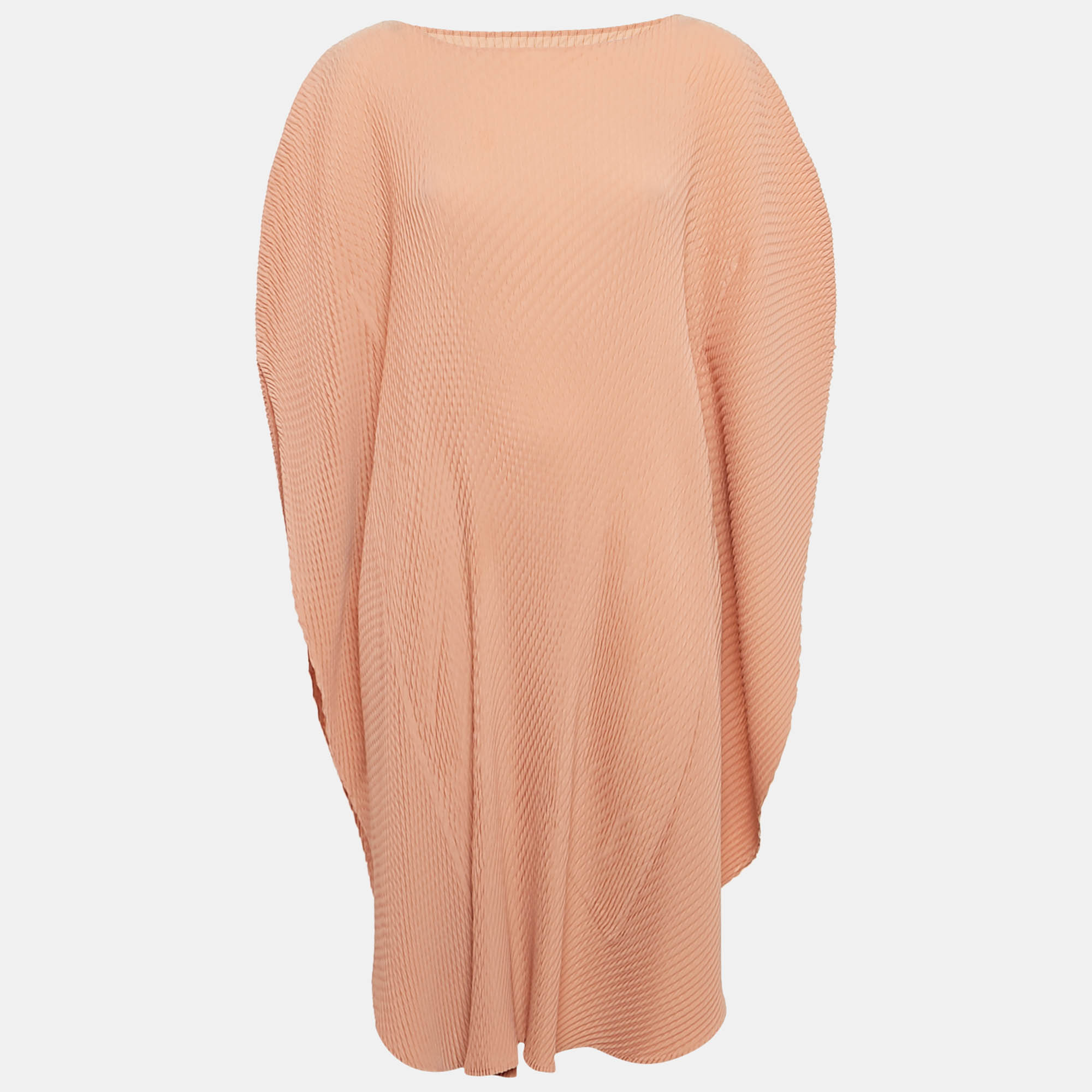 

Issey Miyake Pink Plisse Asymmetric Kaftan Dress M