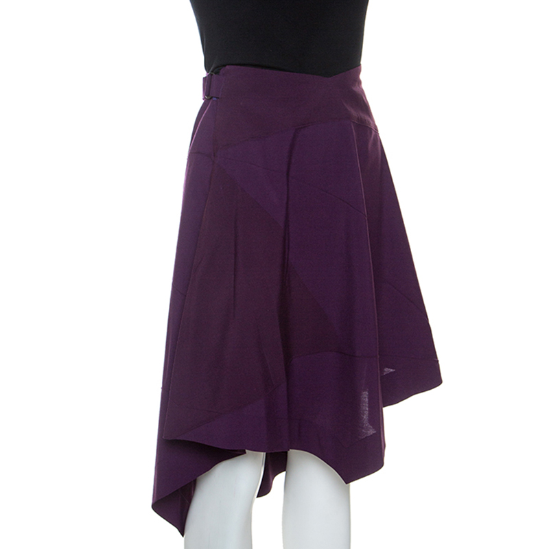 

Issey Miyake Purple Wool Blend Geometric Patterned Asymmetric Skirt