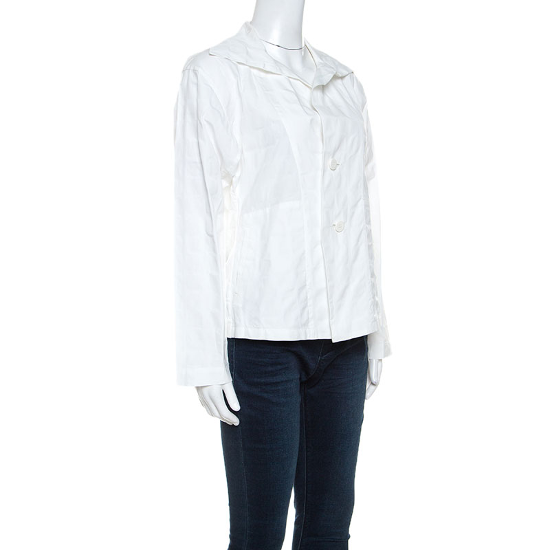 

Issey Miyake White Textured Cotton Long Sleeve Jacket
