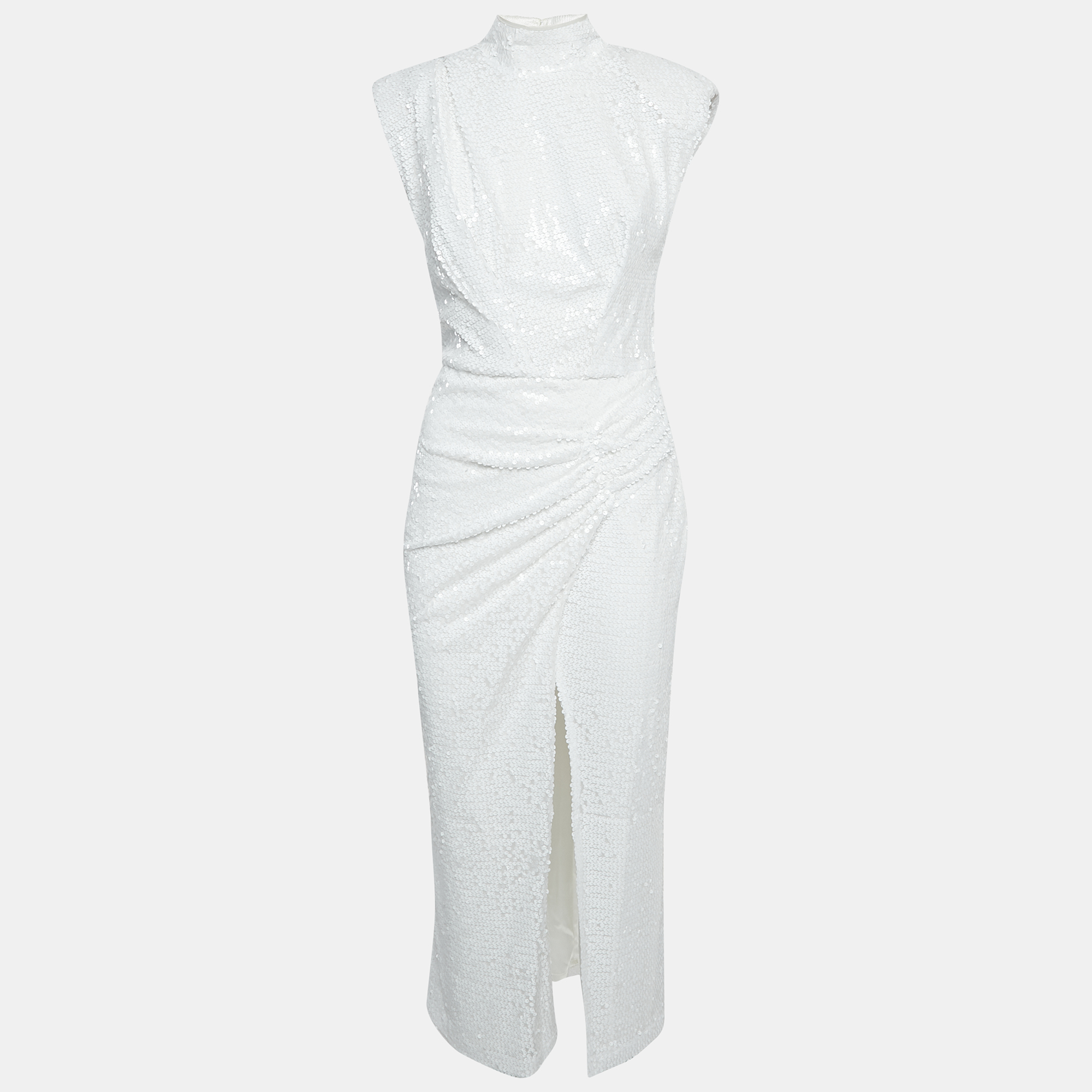 

ITMFL White Sequin Draped Sleeveless Long Dress S