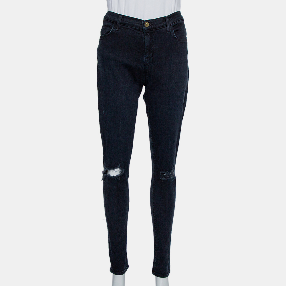 Pre-owned J Brand Navy Blue Denim Super Skinny Distressed Blackout Jeans M
