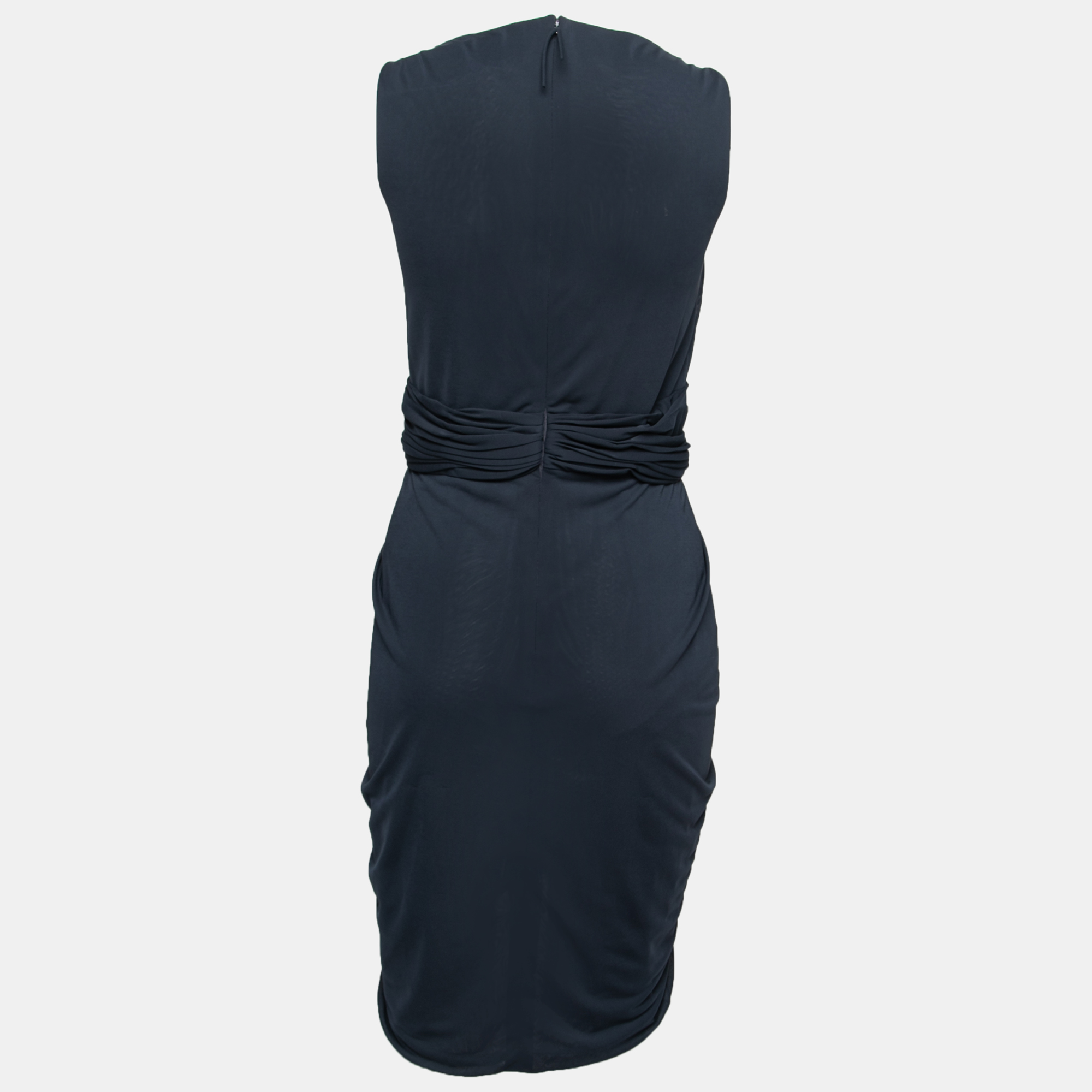 

J Mendel Navy Blue Silk Jersey Draped Waist Detail Short Dress