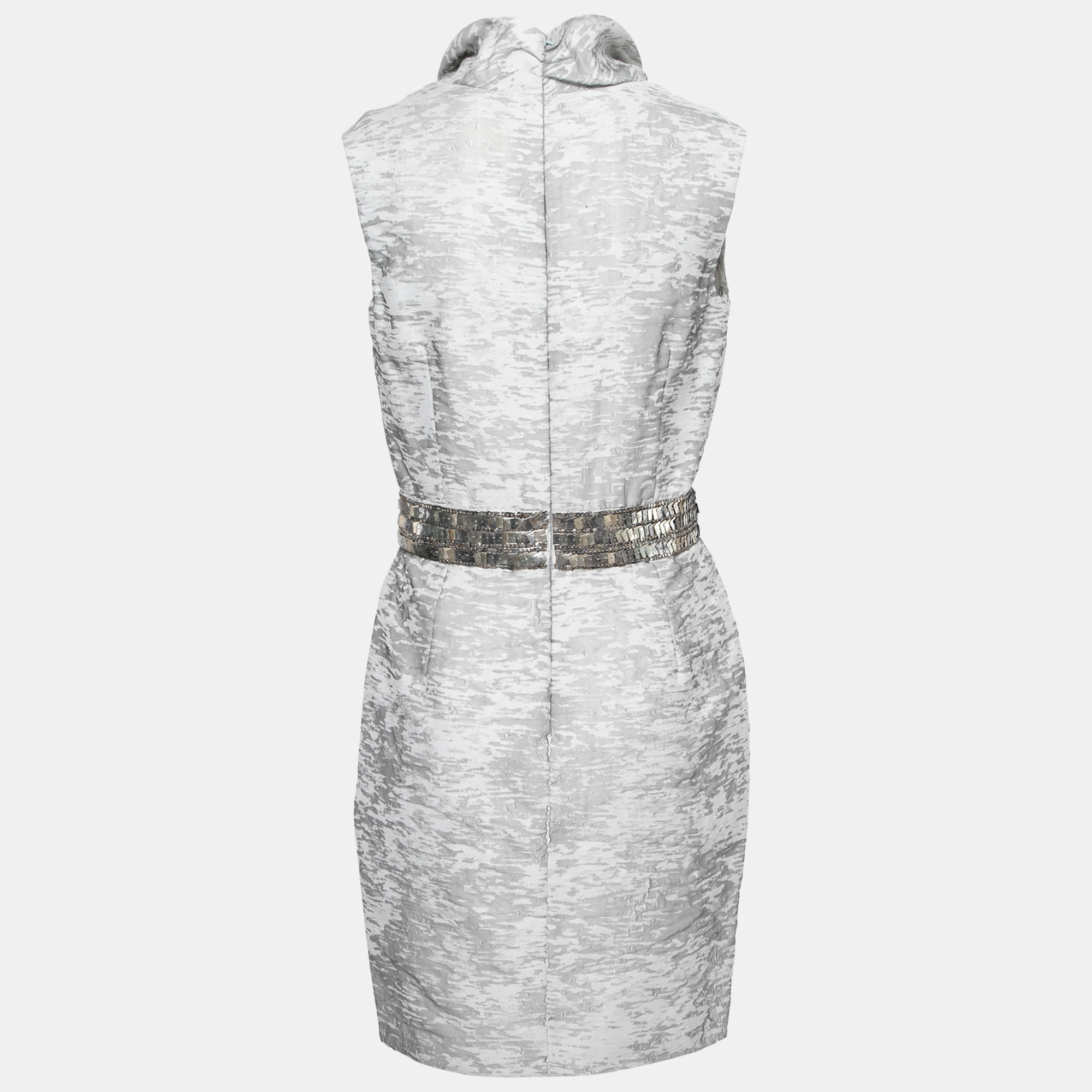 

J Mendel Grey Cotton Waist Embellished Cocktail Dress