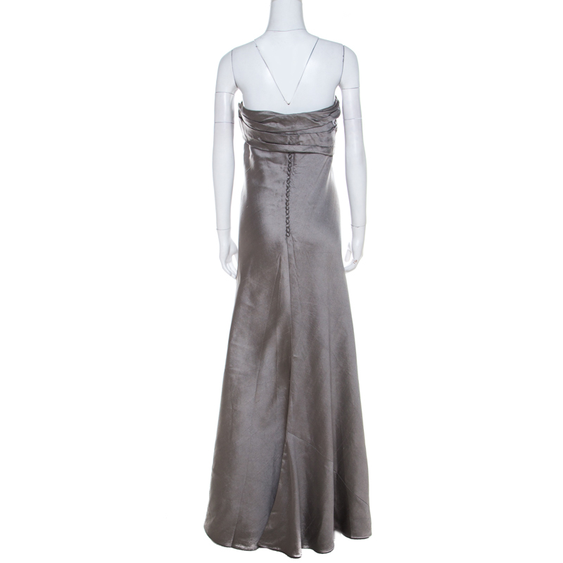 Pre-owned J Mendel Grey Silk Blend Strapless Front Bow Detail Gown L
