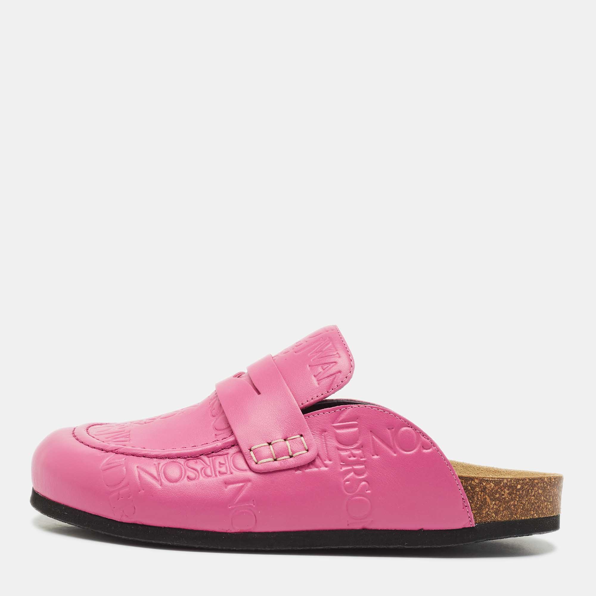 

J.W.Anderson Pink Embossed Leather Flat Mules Size