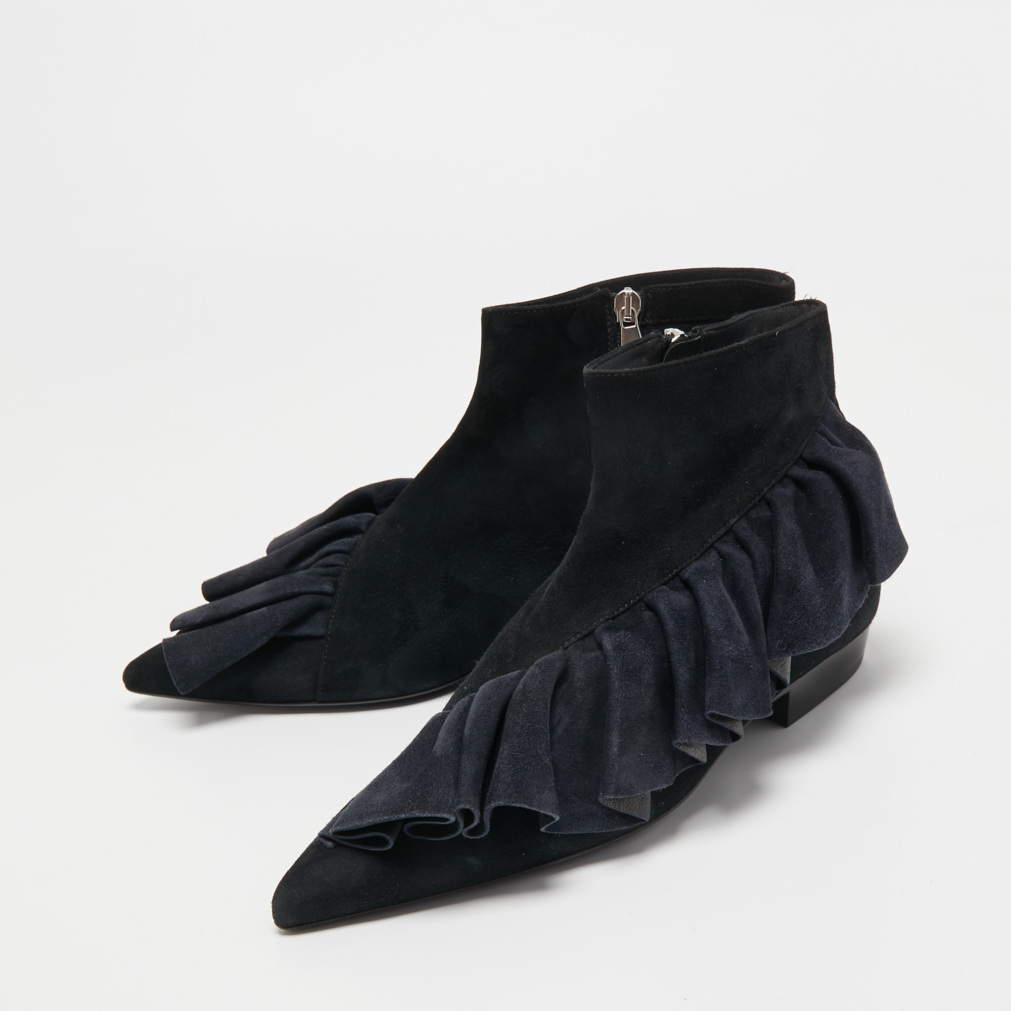 

J.W.Anderson Black Suede Frill Detail Ankle Boots Size