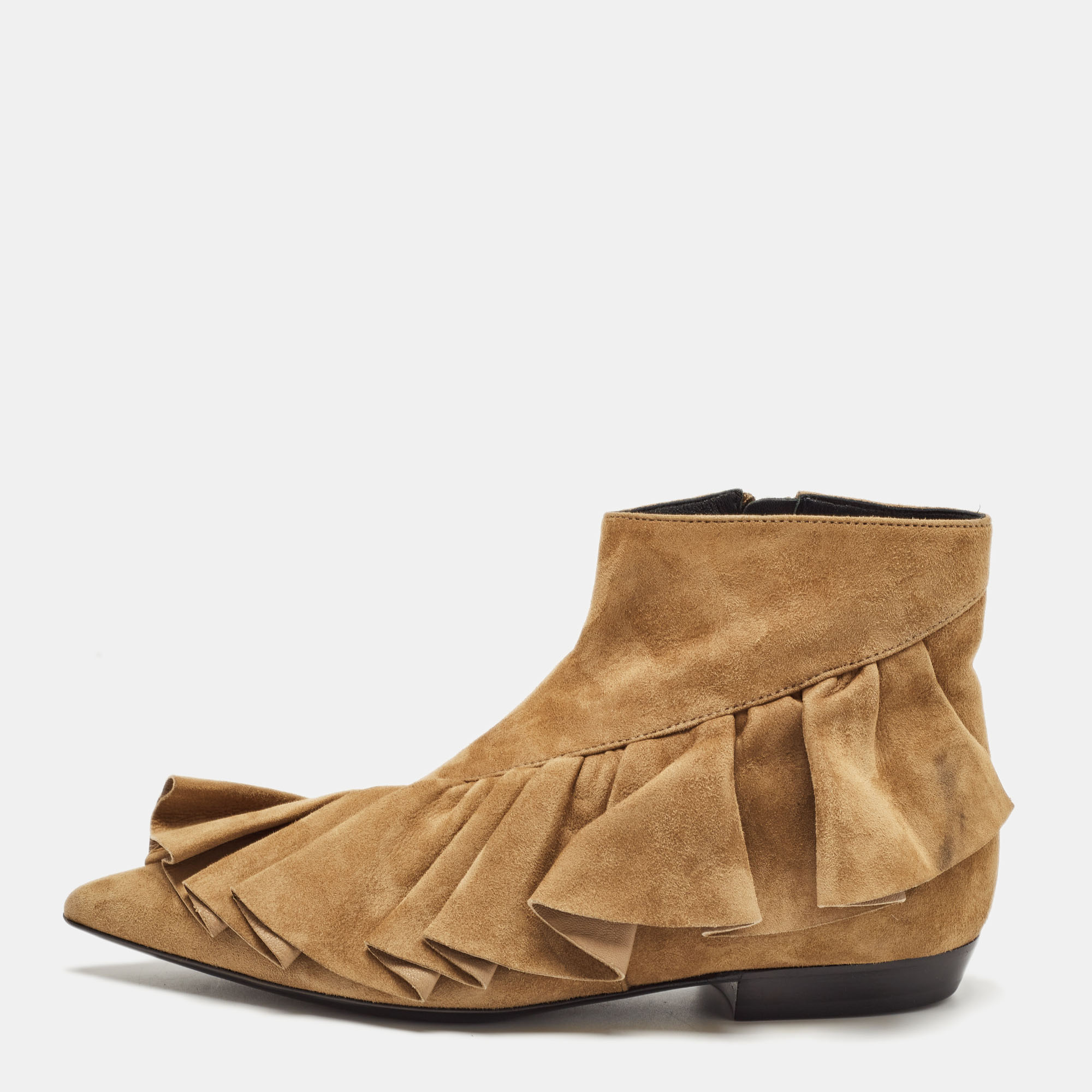 

J.W. Anderson Brown Suede Ruffle Ankle Boots Size