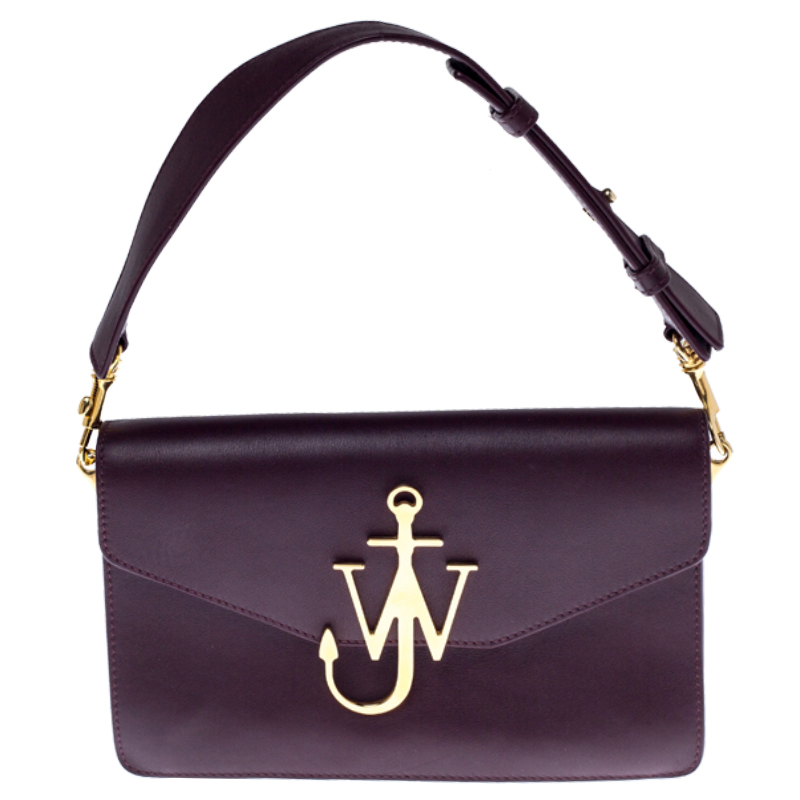 Pre Owned  J.W.Anderson Dark Burgundy Leather Anchor Logo Chain Shoulder Bag