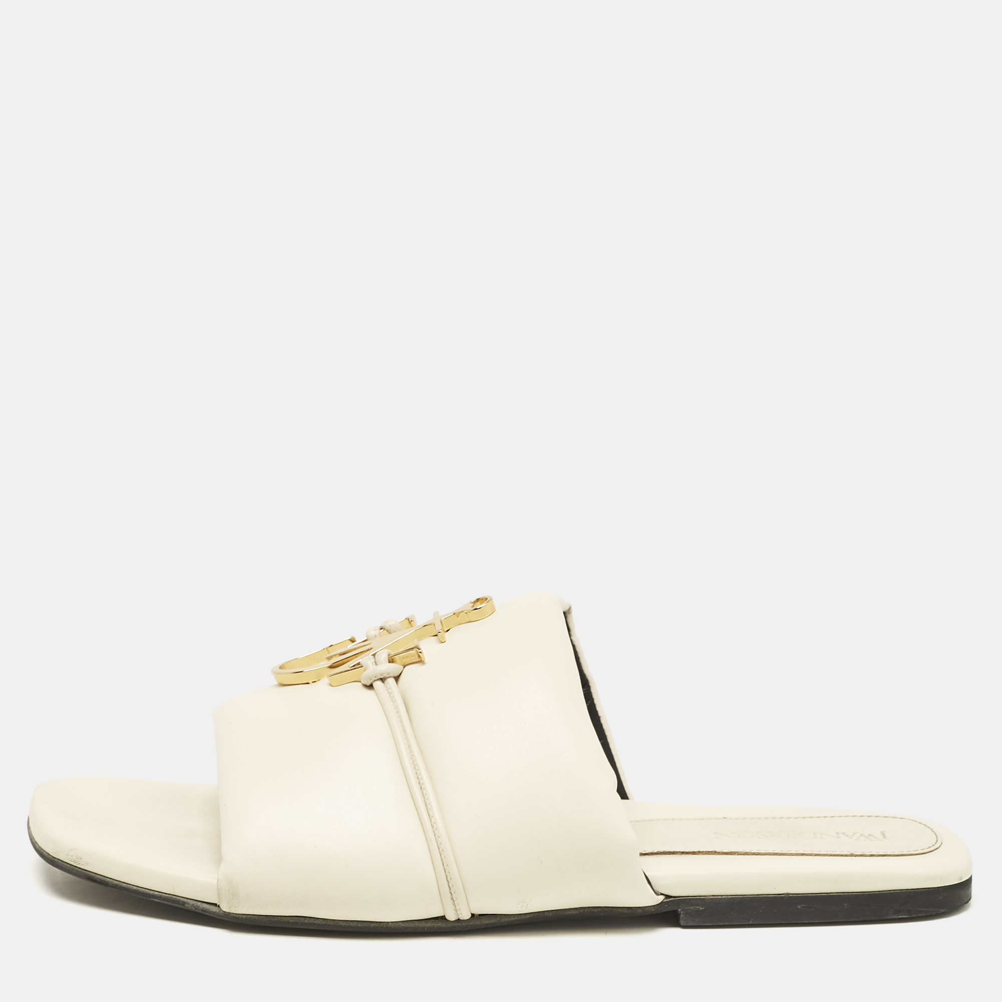 

J.W.Anderson Cream Leather Slide Sandals Size