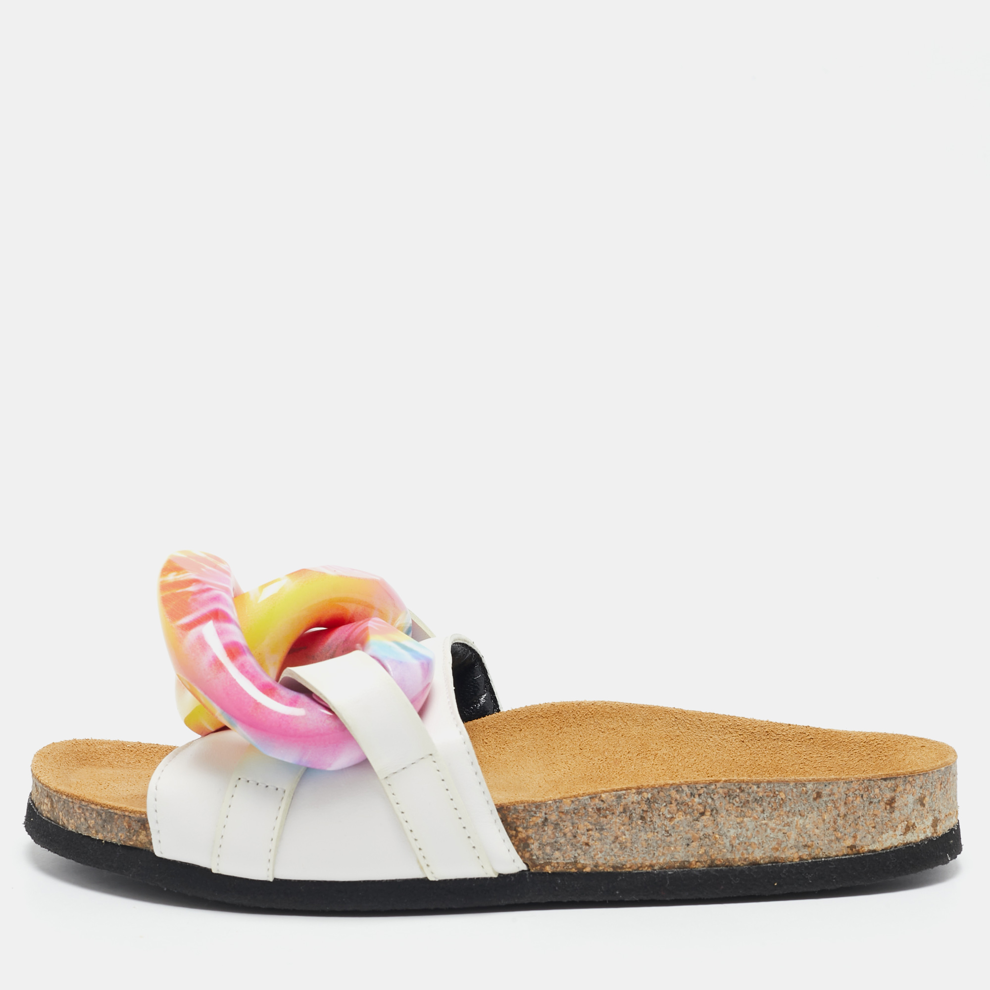 

J.W.Anderson White Leather Chain Flat Slides Size