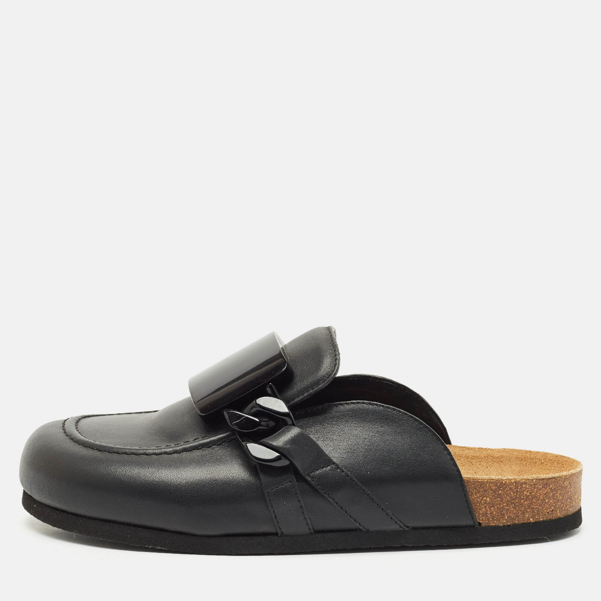 

J.W.Anderson Black Leather Gourmet Chain Flat Mules Size