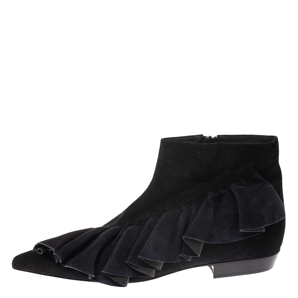 

J.W.Anderson Black Suede Leather Frill Detail Ankle Boots Size