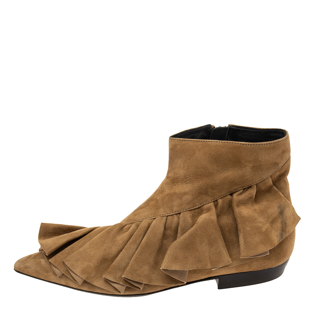 

J.W.Anderson Brown Suede Frill Detail Ankle Boots Size