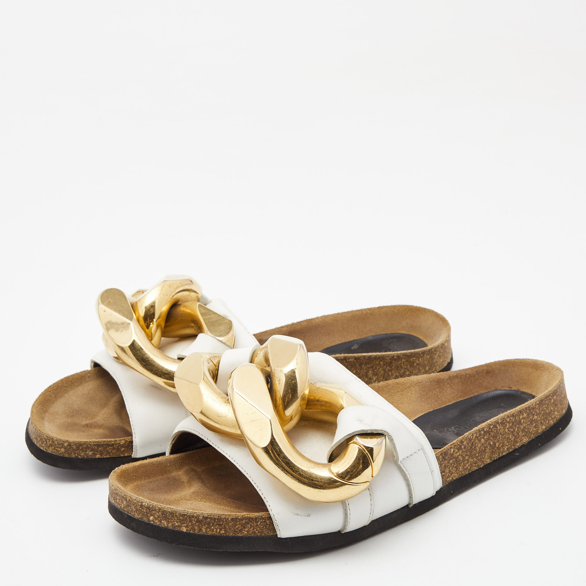 

J,W. Anderson White Leather Chain Flat Slides Size