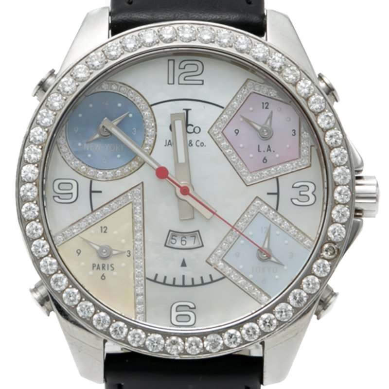 

Jacob & Co Steel & Diamonds Five Time Zone Jc-11 Watch, White