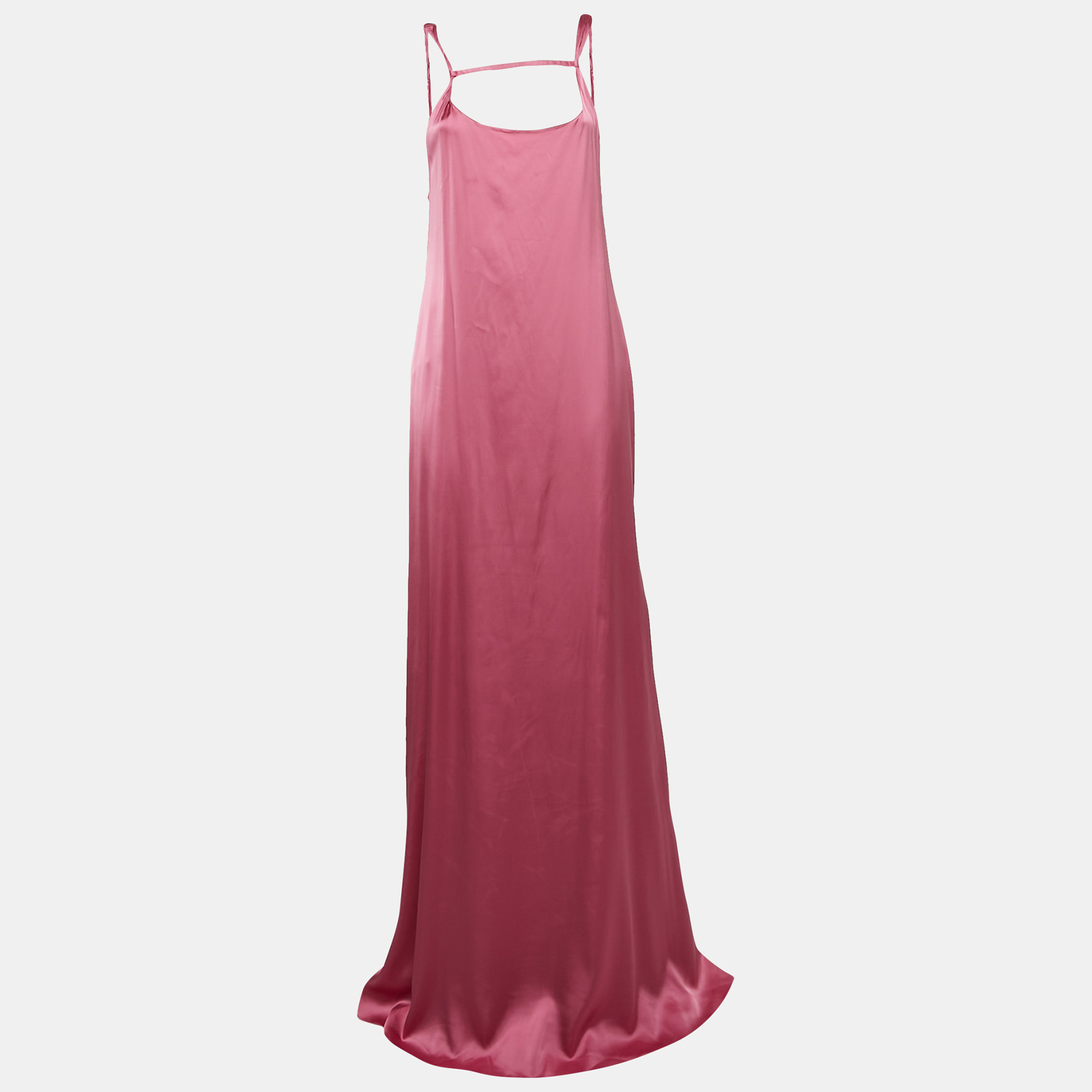 Pre-owned Jacquemus La Robe Stretch Satin Open-back Mentalo Maxi Dress L In Pink