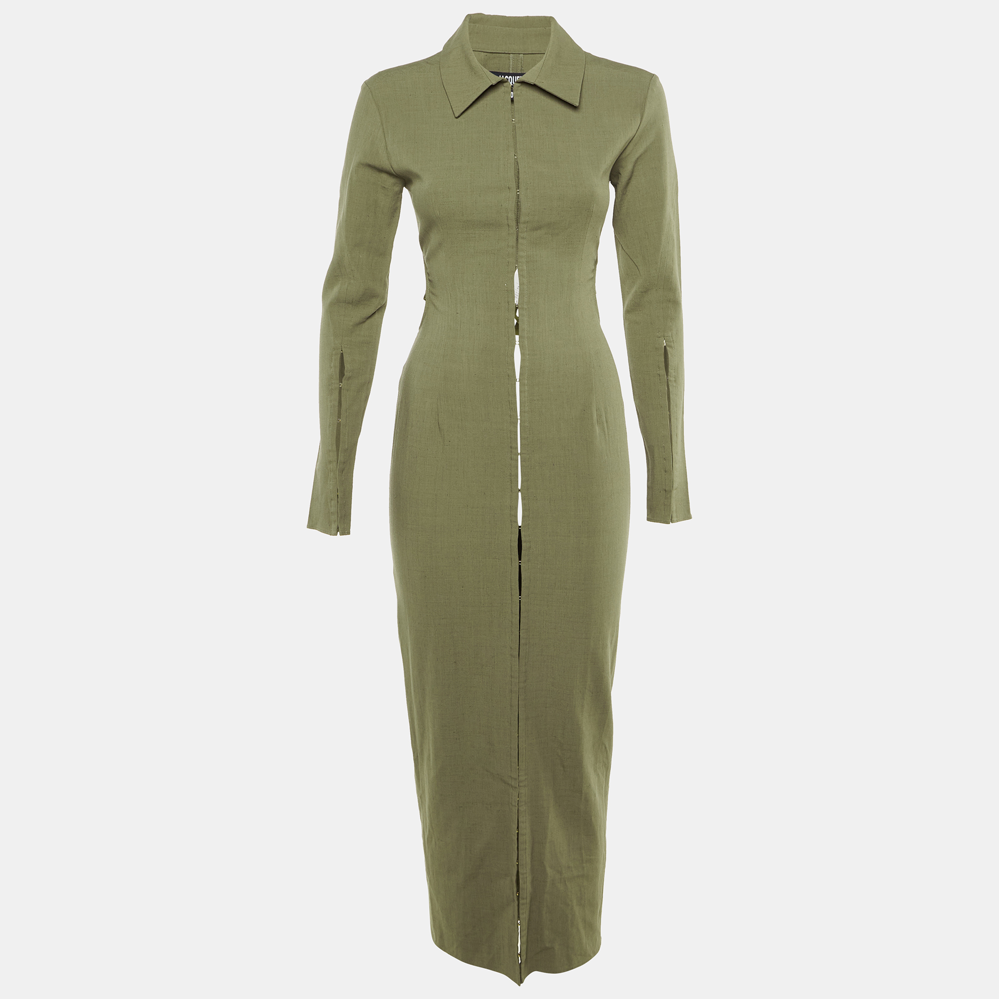 

Jacquemus Olive Green Linen Blend Cut -Out Detail La Robe Obiou Maxi Dress S