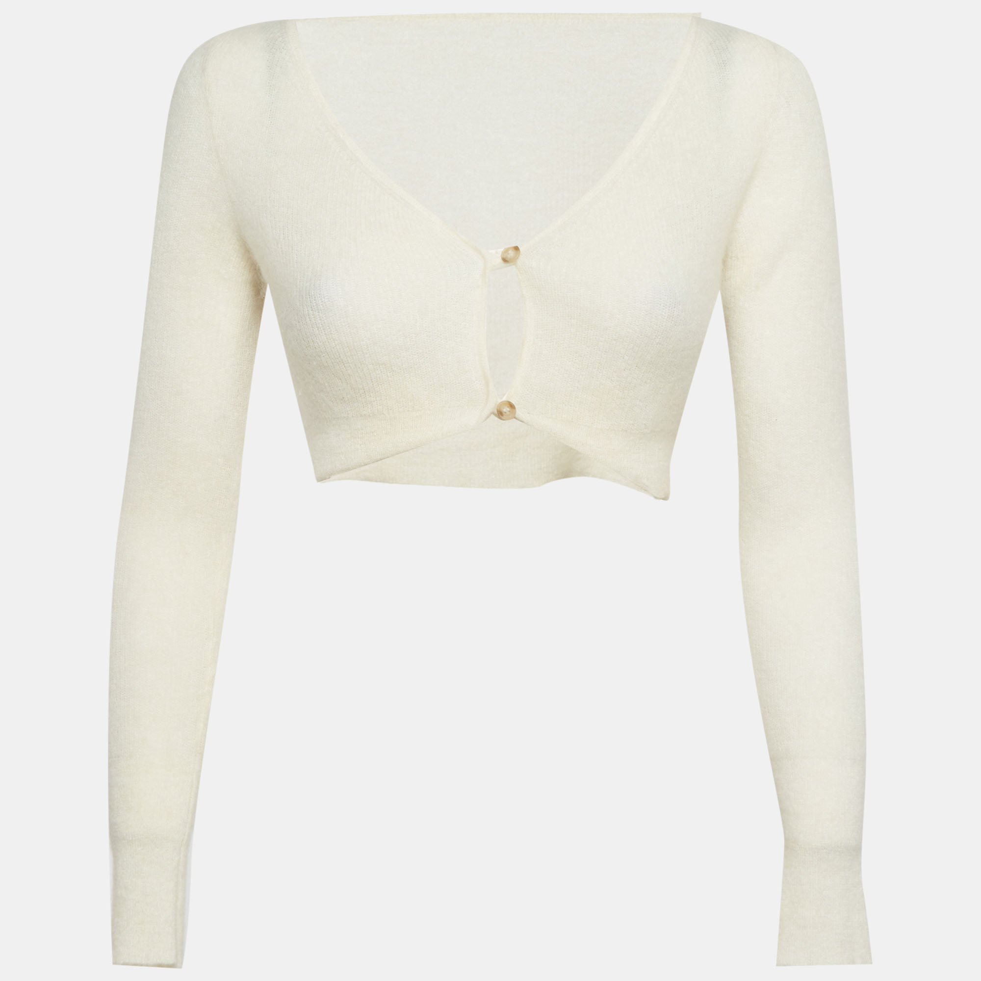 Pre-owned Jacquemus White Mohair & Wool Cropped Cardigan S