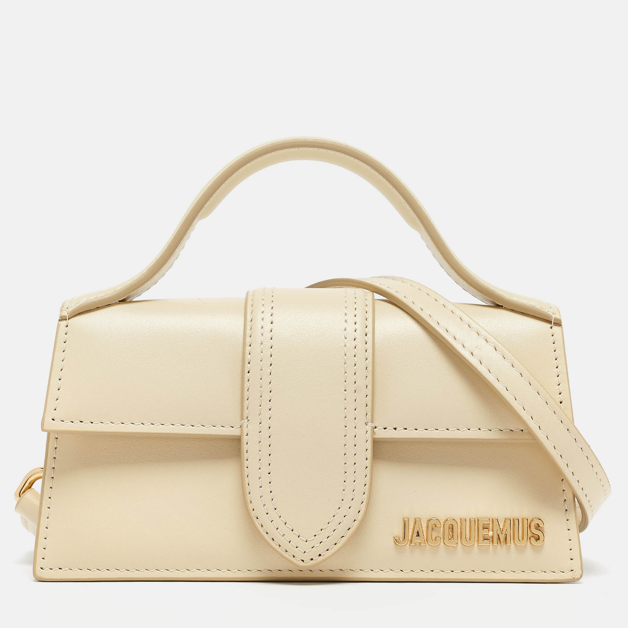 

Jacquemus Cream Leather Le Bambino Top Handle Bag