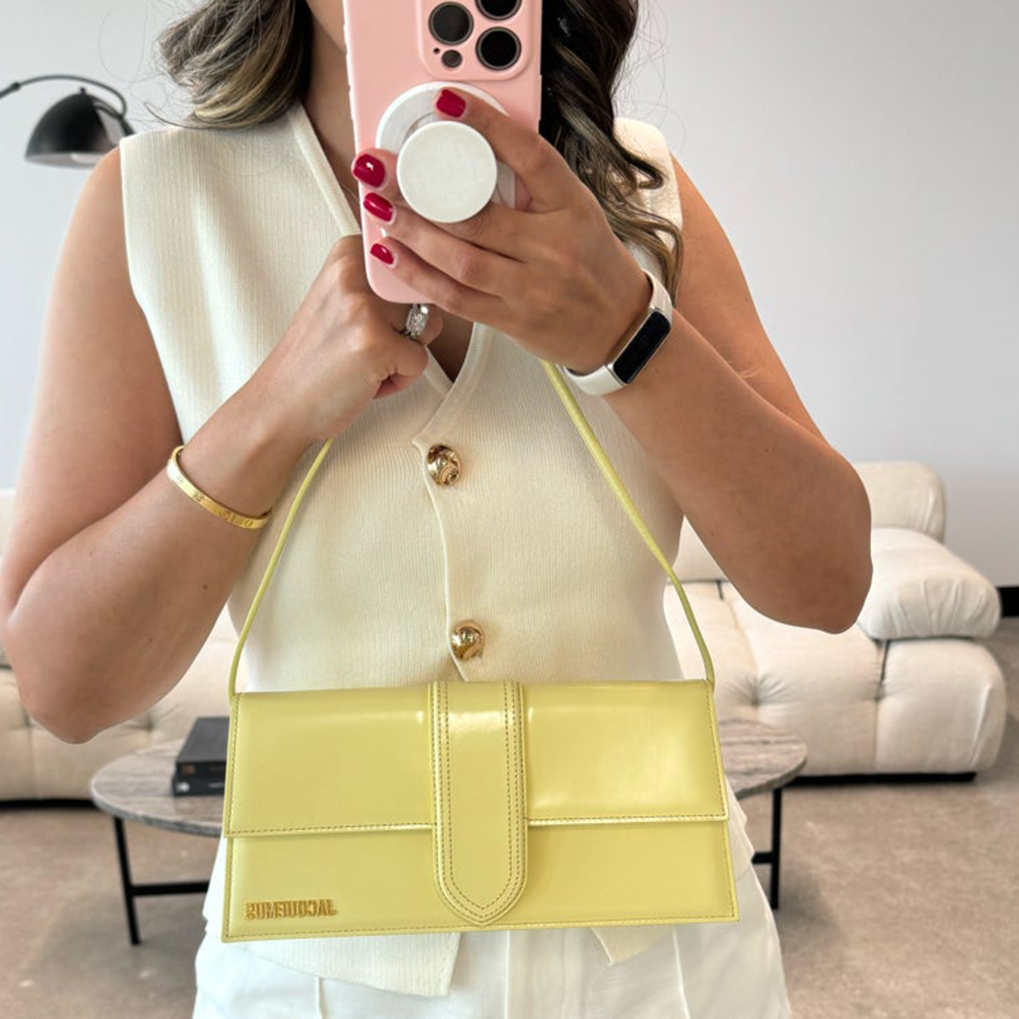 

Jacquemus Pale Yellow Box Leather Long Bambino Bag