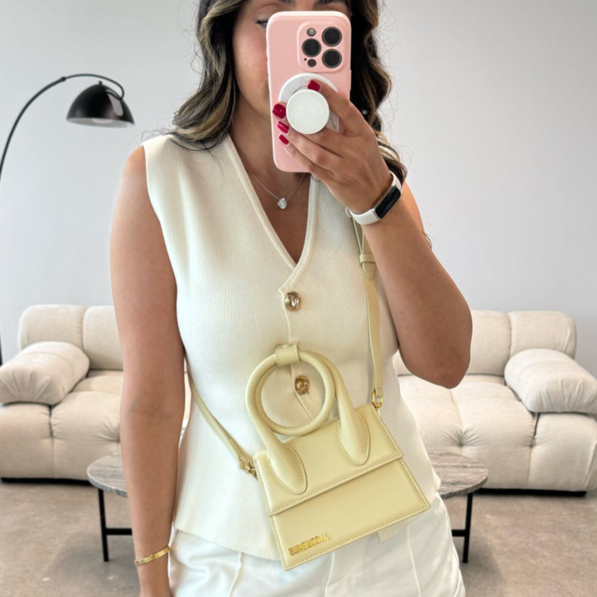 

Jacquemus Cream Leather Noeud Chiquito Bag