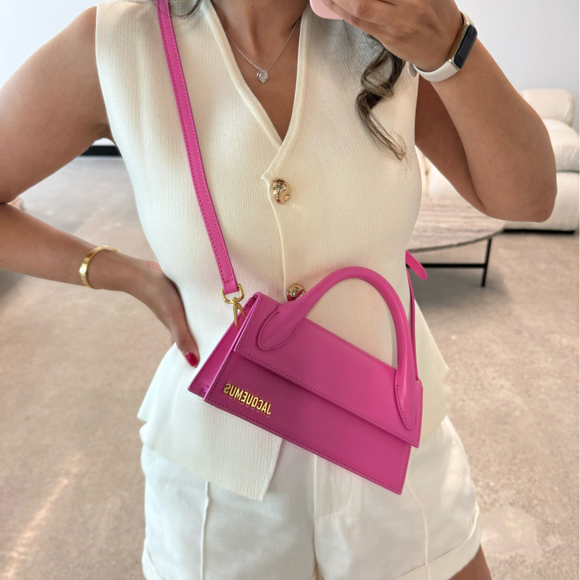 

Jacquemus Barbie Pink Leather Long Chiquito Bag