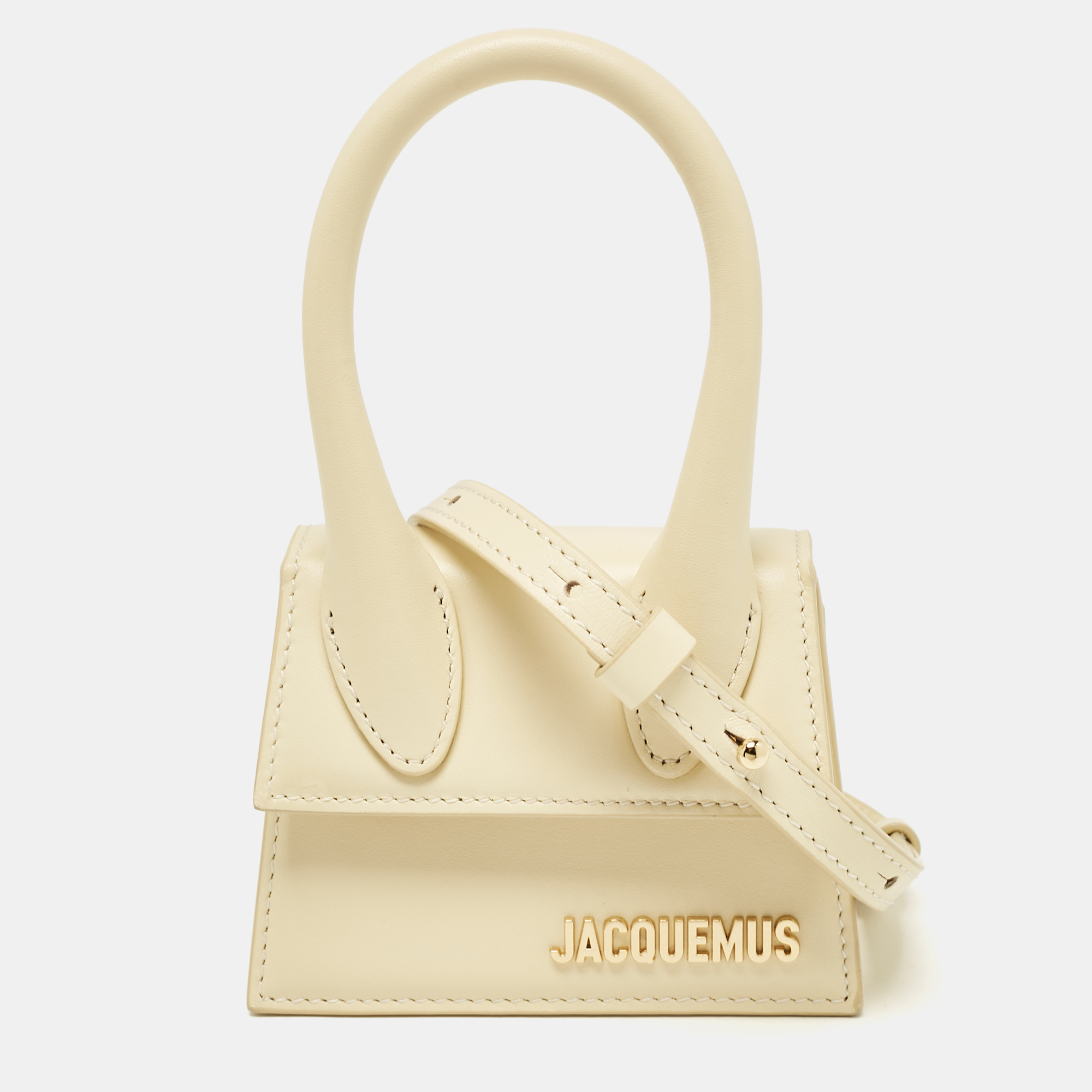 

Jacquemus Ivory Leather Mini Le Chiquito Top Handle Bag, White