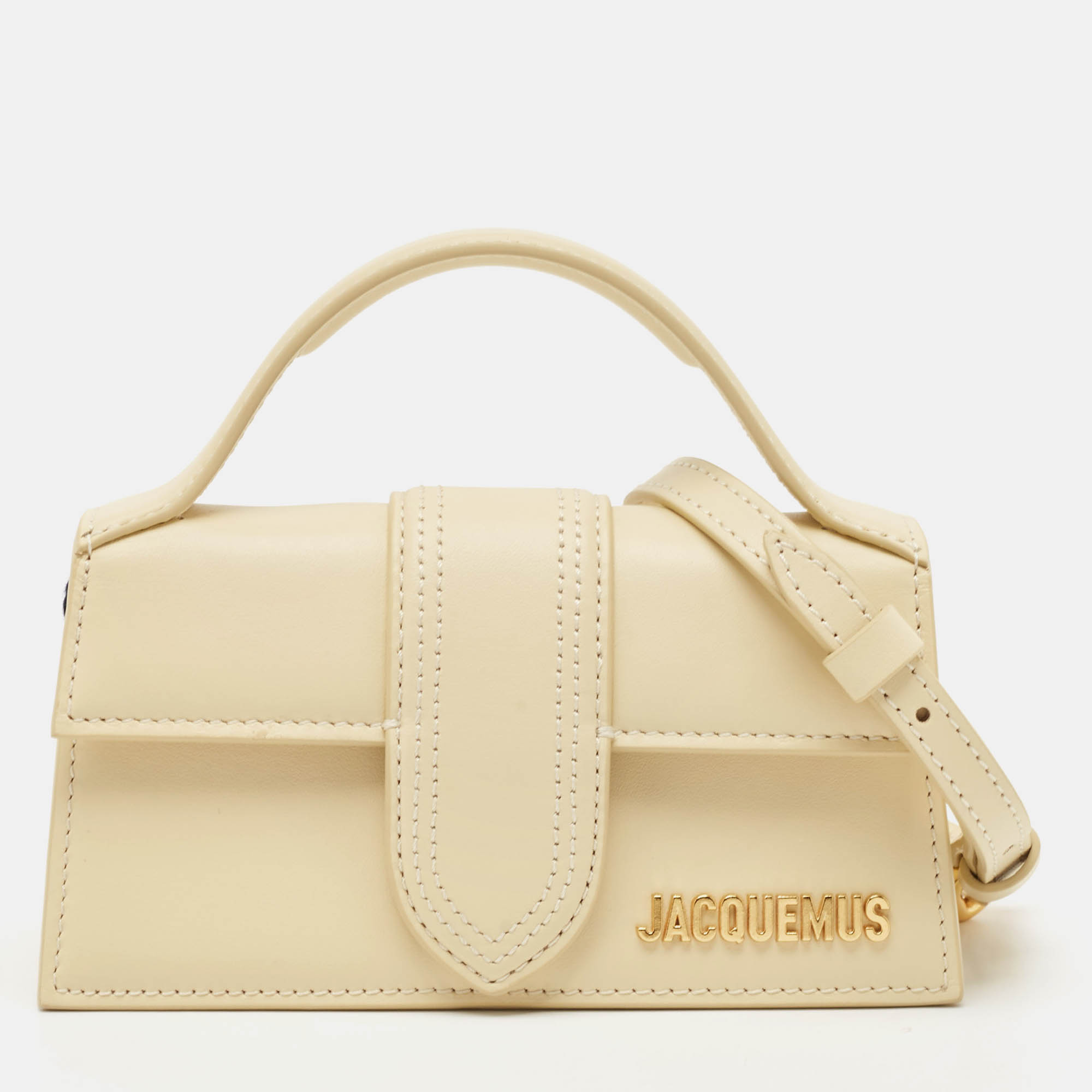 

Jacquemus Cream Leather Mini Le Bambino Top Handle Bag