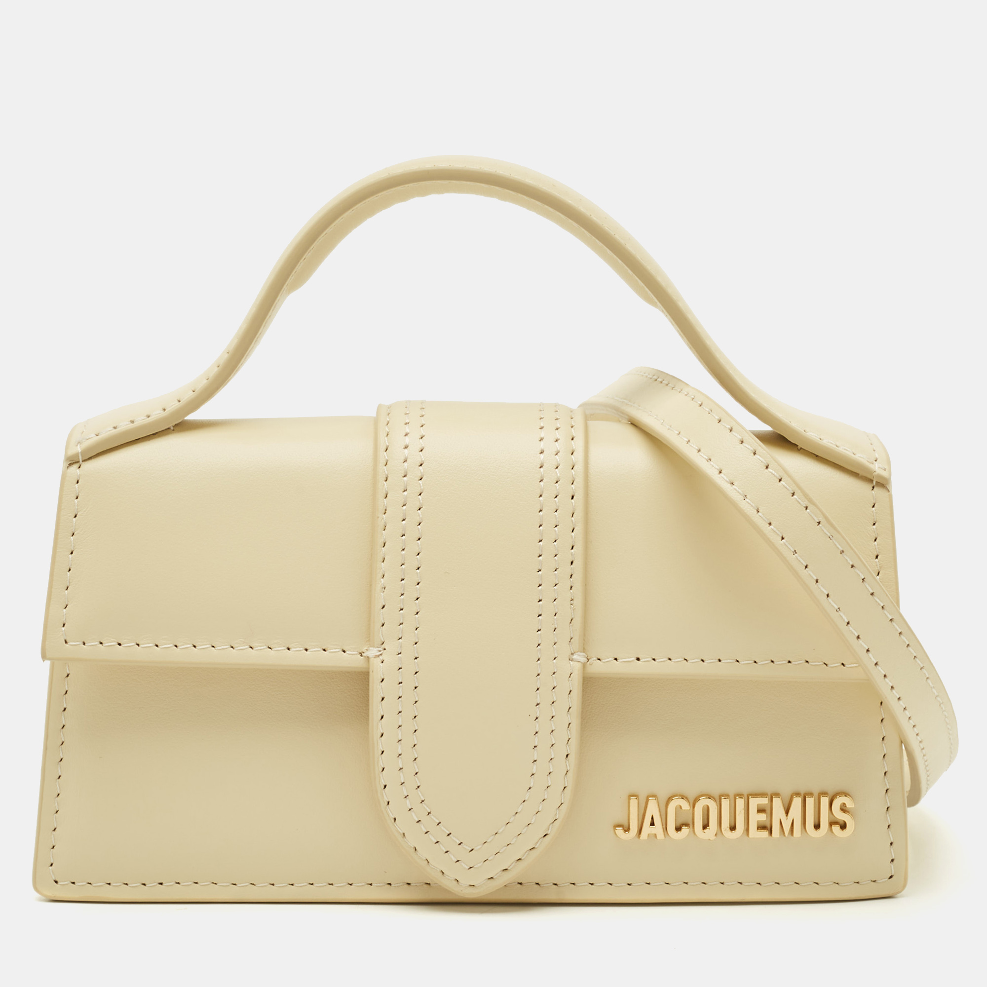 Pre-owned Jacquemus Ivory Leather Mini Le Bambino Top Handle Bag. In White