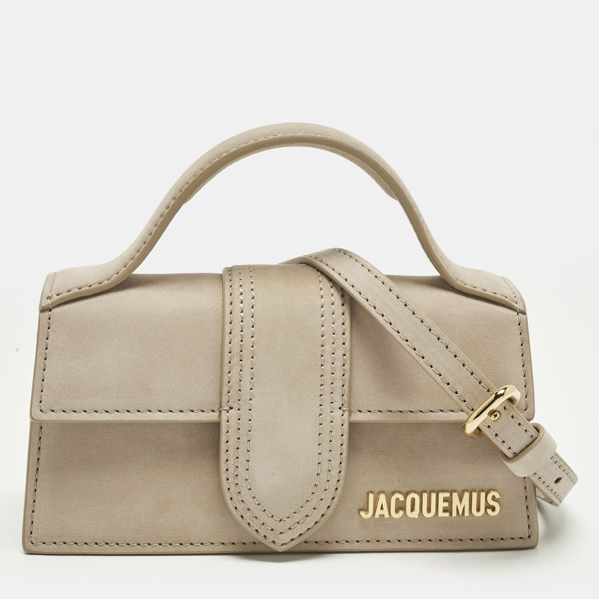

Jacquemus Le Bambino Mini Dark Beige Nubuck Leather Top Handle Bag