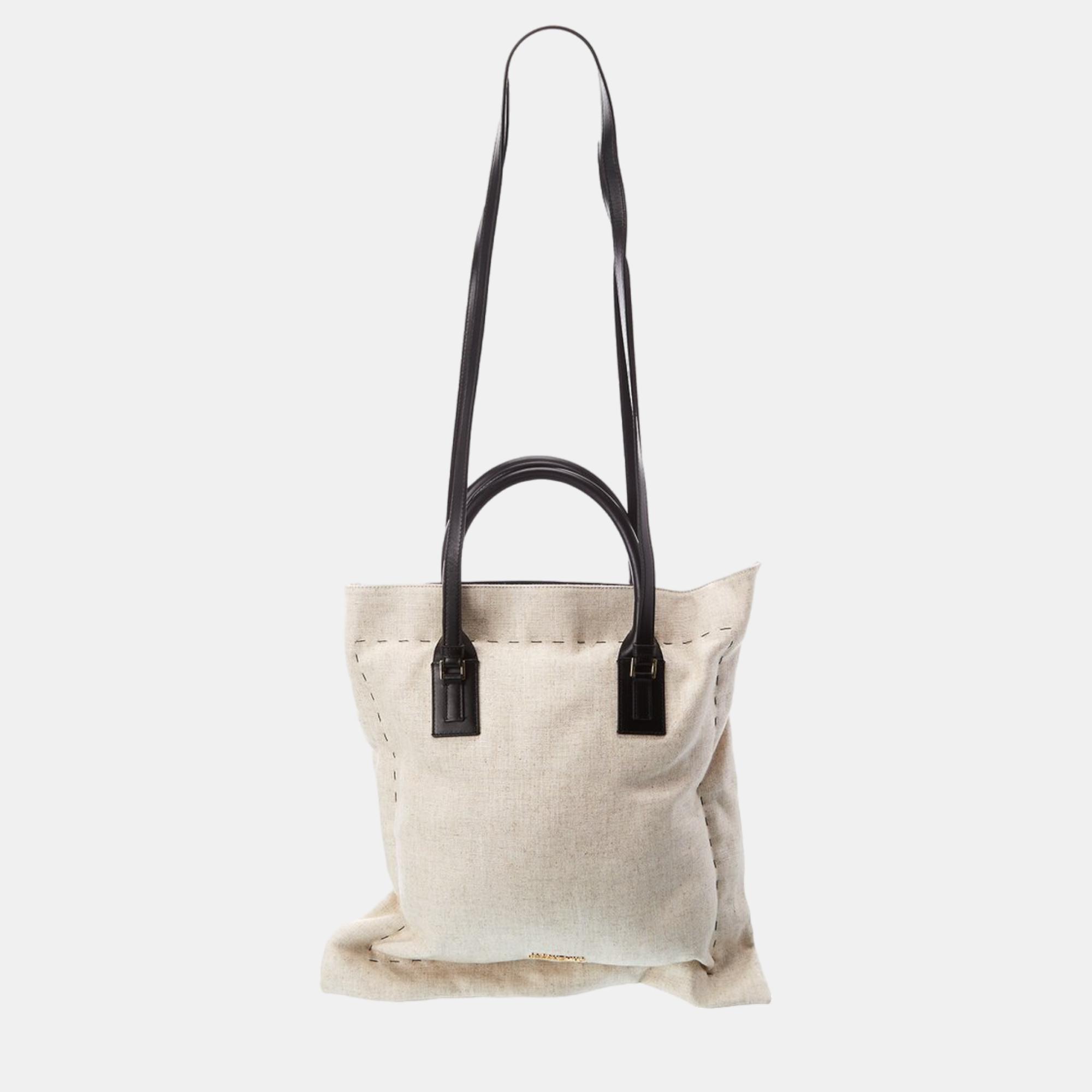 Pre-owned Jacquemus Offwhite Canvas Tote In Beige