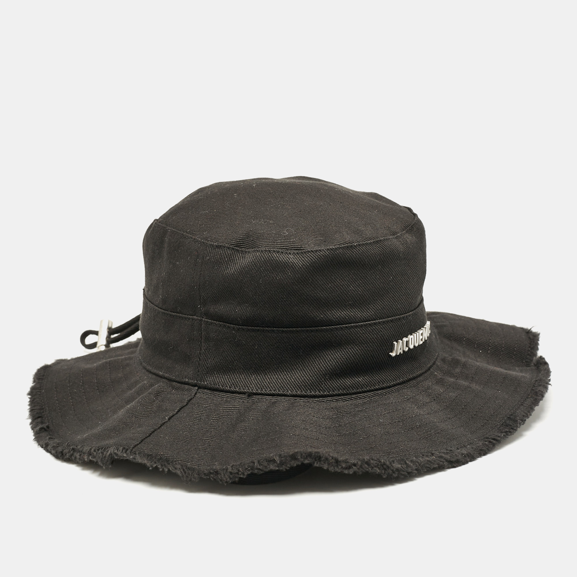 

Jacquemus Black Cotton Drawstring Bucket Hat Size