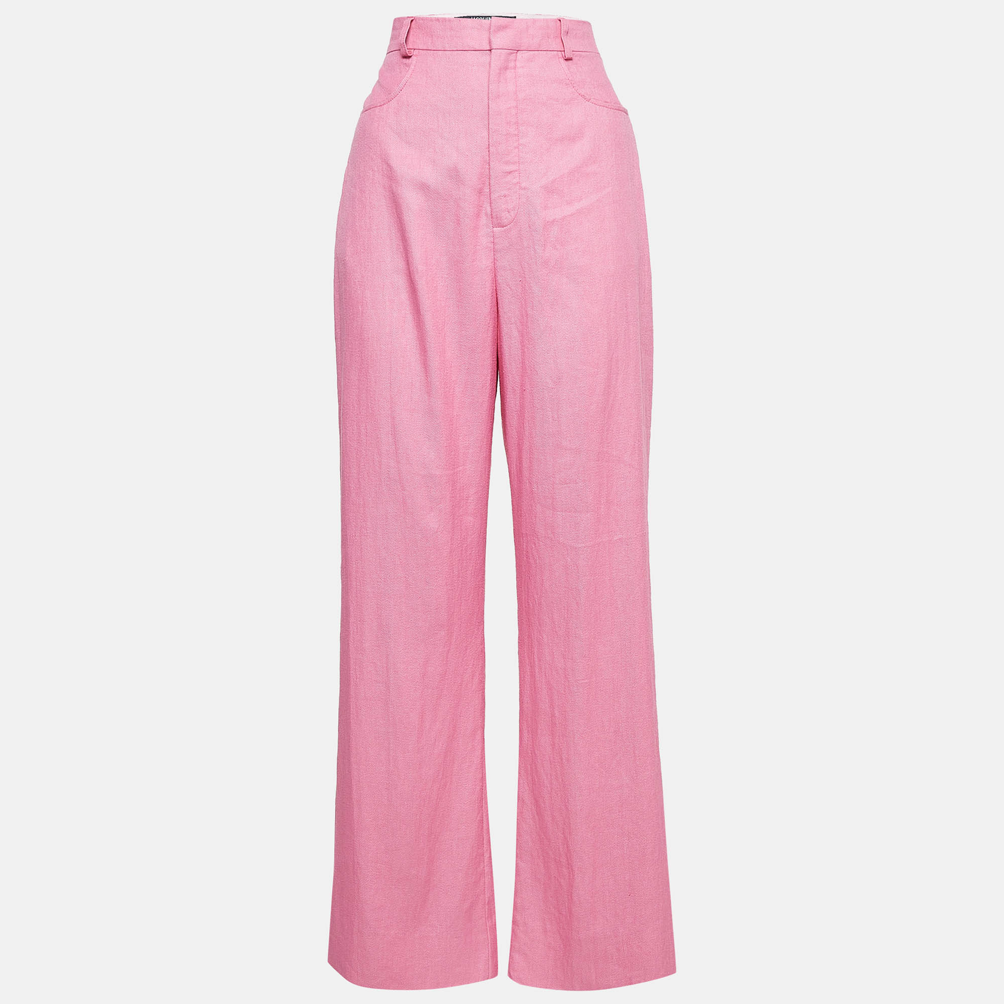 

Jacquemus Pink Linen Blend Wide Leg Trousers M
