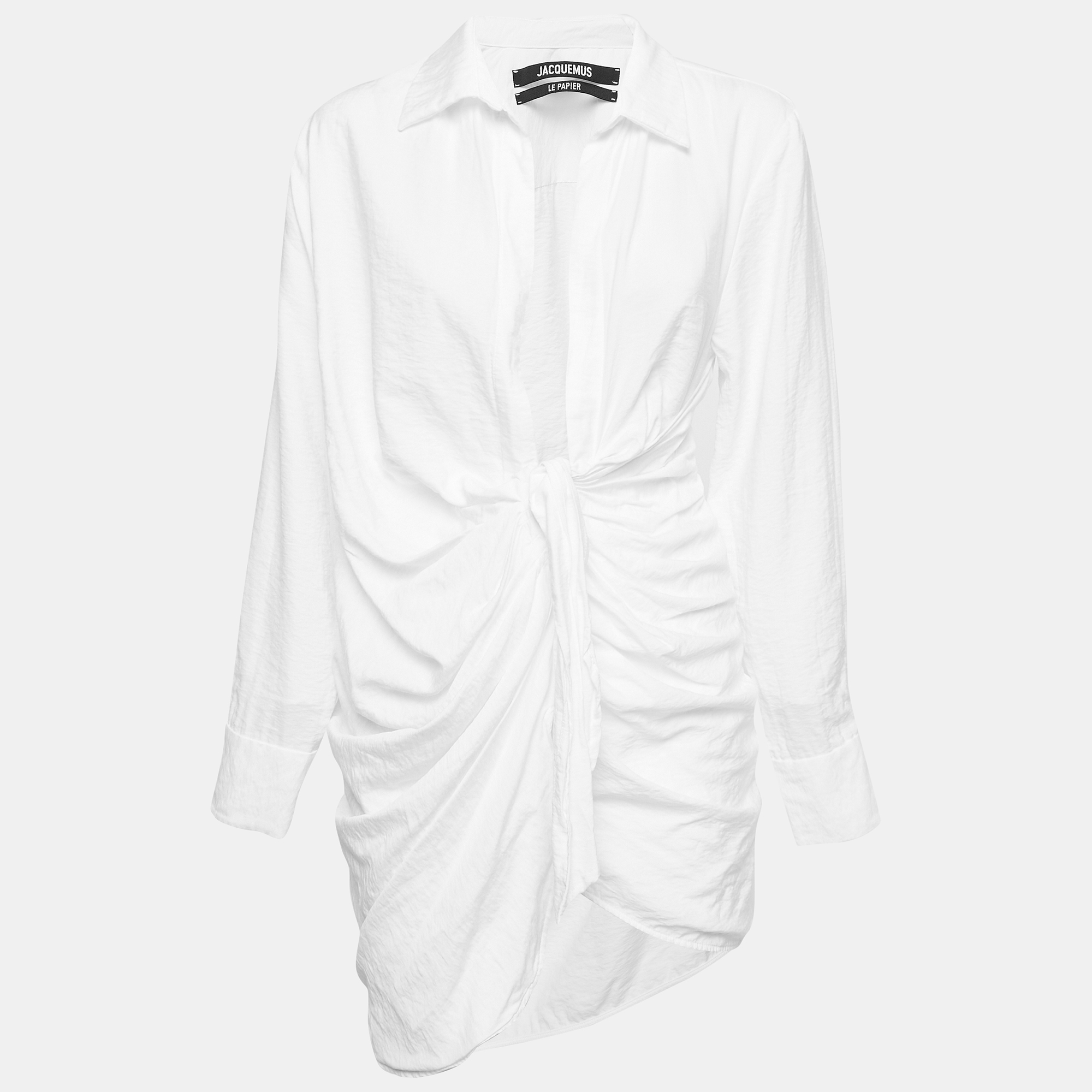 

Jacquemus White Nylon Blend Buttoned Front Ruched Mini Dress XS