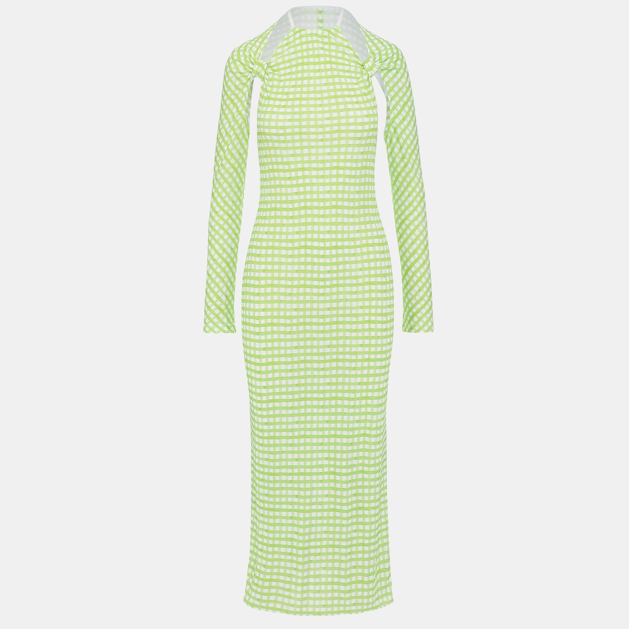 Pre-owned Jacquemus Green Checkered Print Jersey La Robe Nodi Midi Dress S