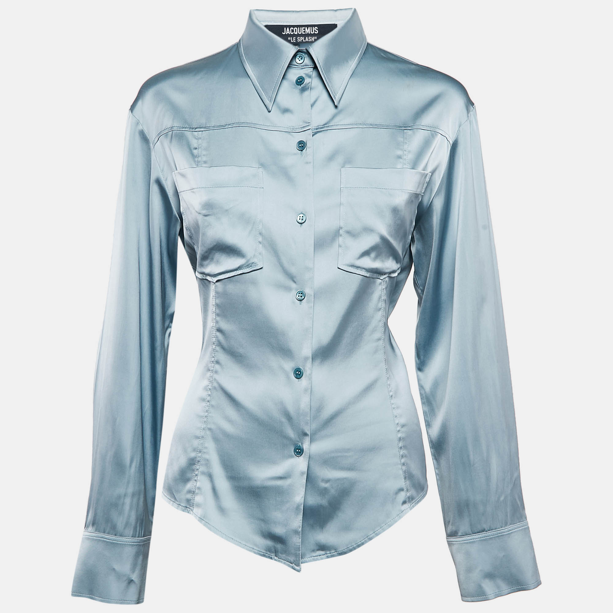 

Jacquemus Grey Satin Open-Back La Chemise Mentalo Shirt S, Blue