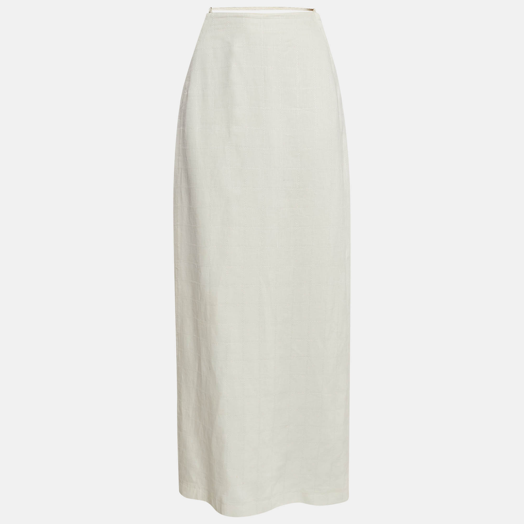 

Jacquemus Ivory White Checked Linen L'amour Maxi Skirt M