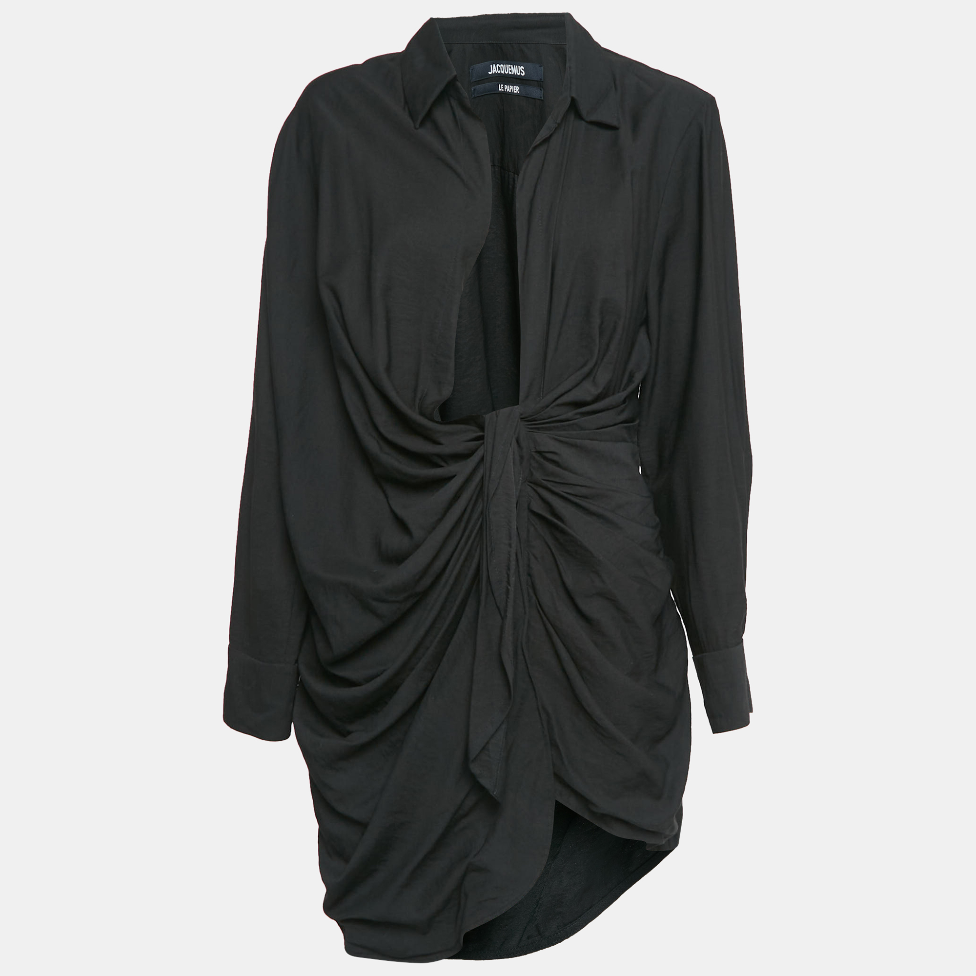 

Jacquemus Black Crepe Bahia Draped Le Papier Mini Dress M