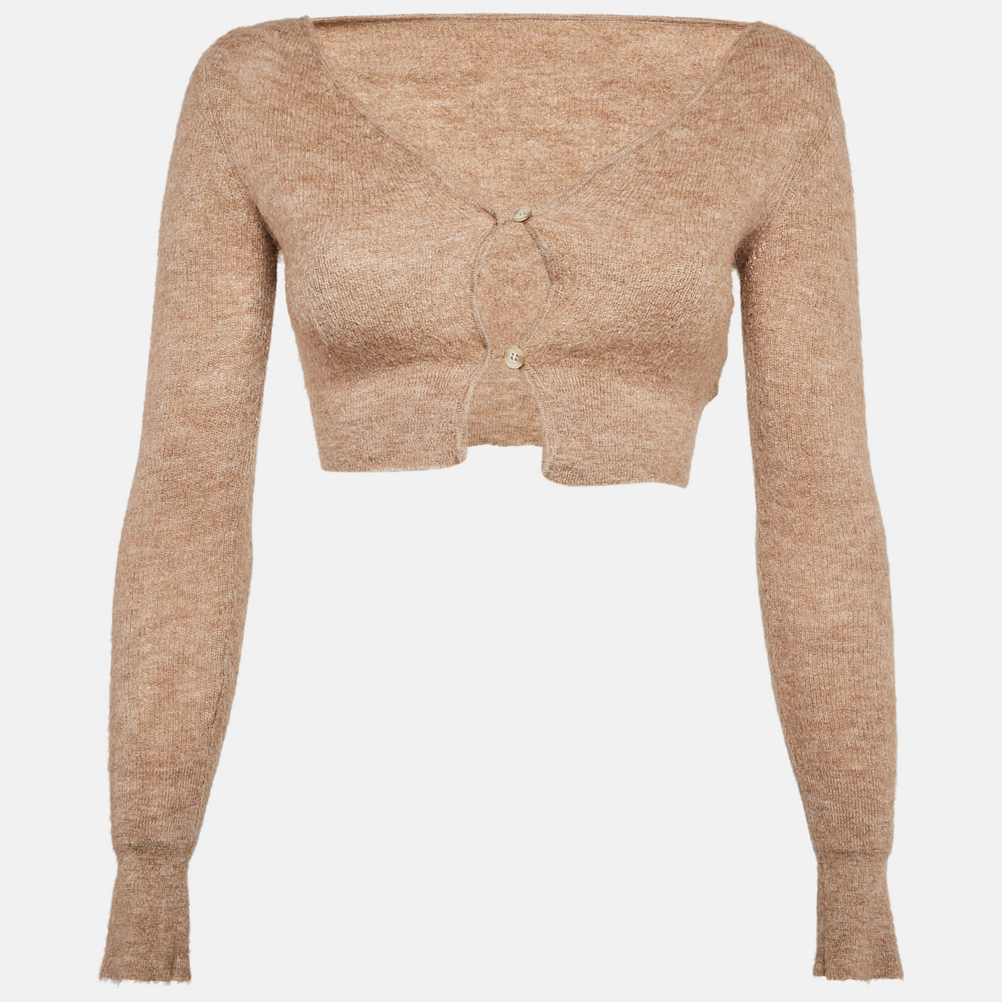 

Jacquemus Beige Rib Knit Mohair Blend Crop Cardigan M