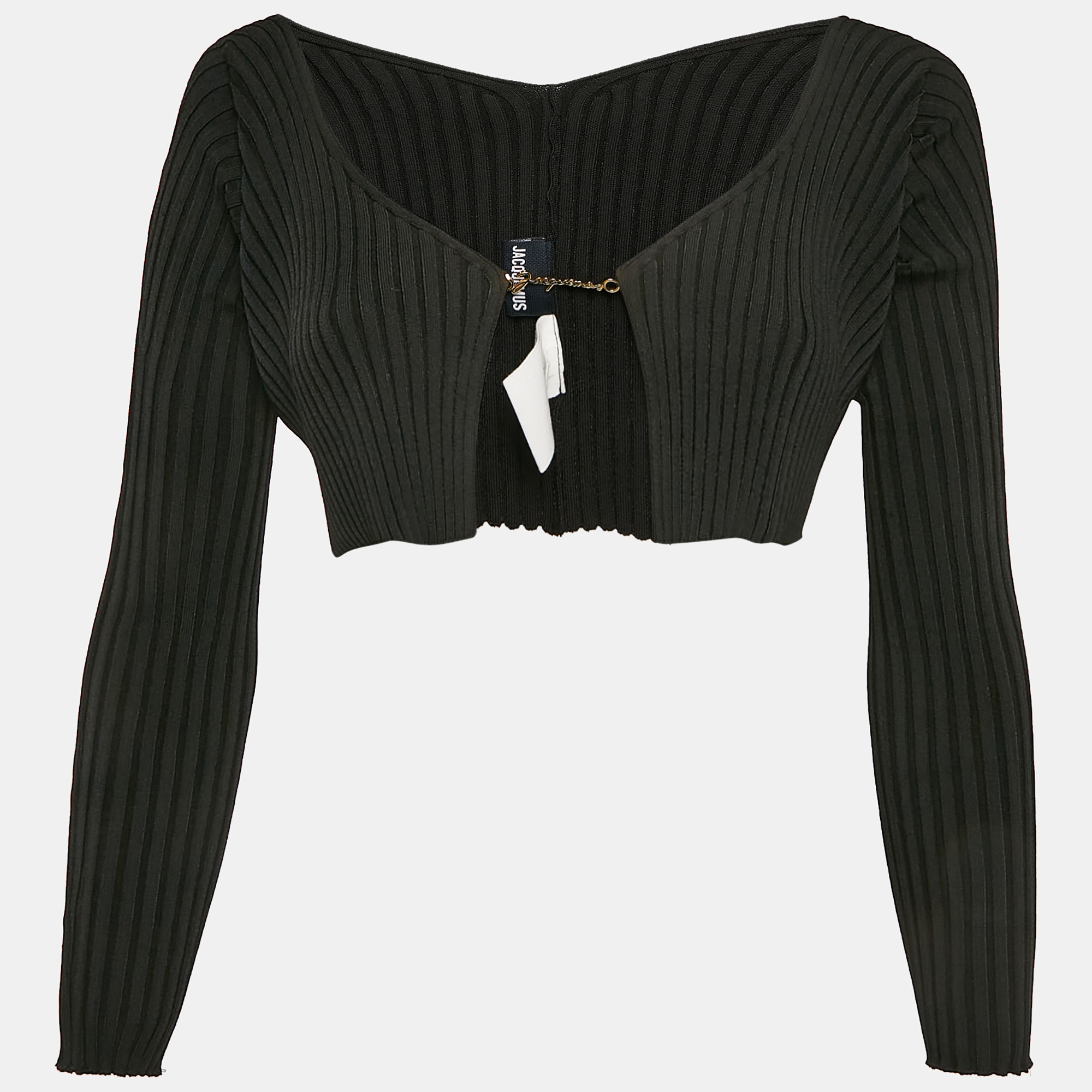 

Jacquemus Black Rib Knit Logo Detail Cropped Cardigan M