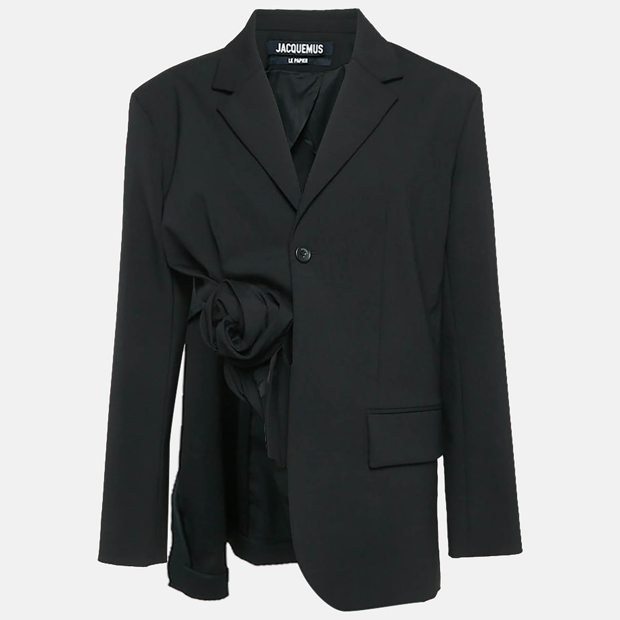 Pre-owned Jacquemus Black Wool Knot Detail Baccala Le Papier Blazer L