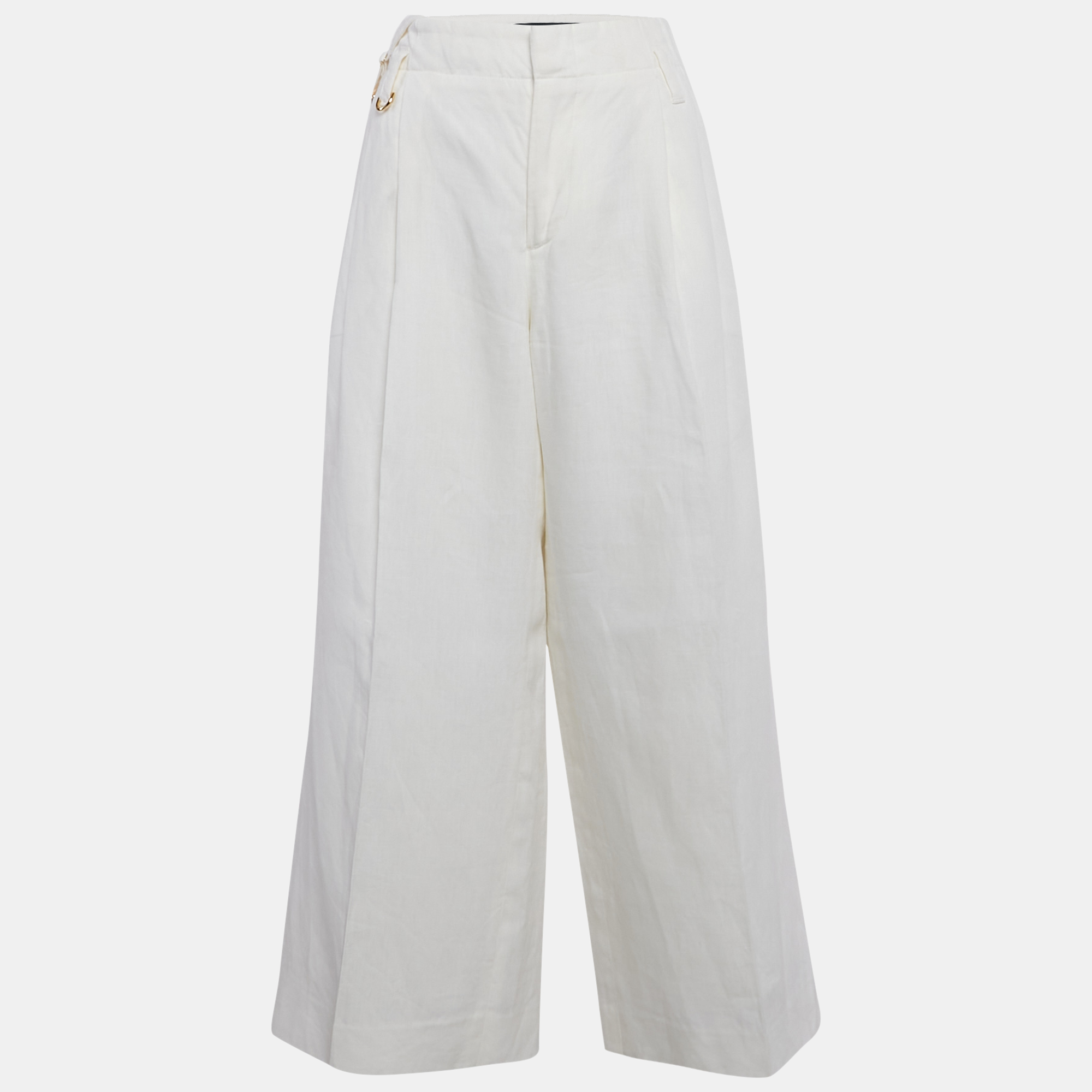 

Jacquemus Off-White Linen Wide-Leg Cropped Pants L