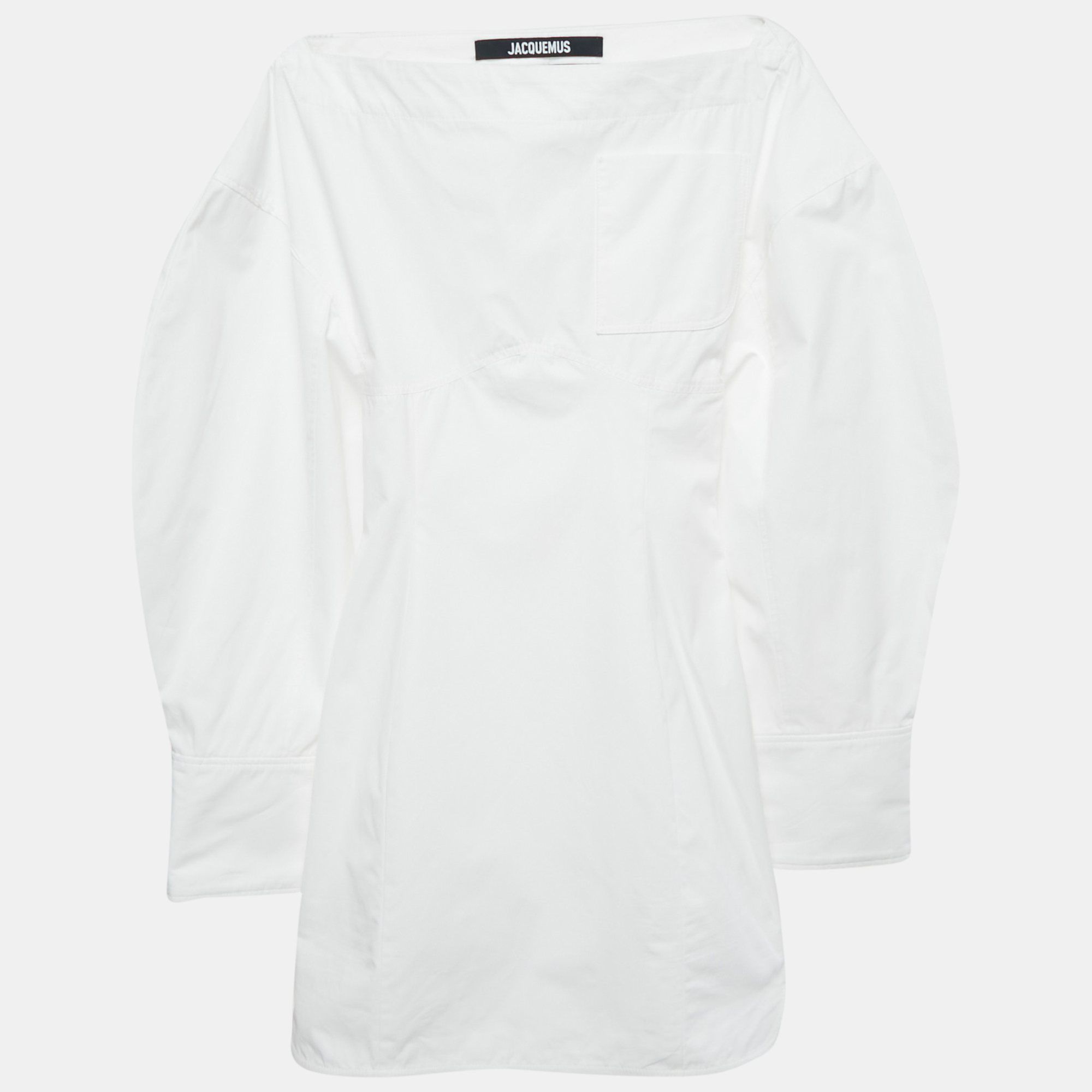 

Jacquemus White Poplin Cut-Out Detail Mini La Casa Casaco Dress XS