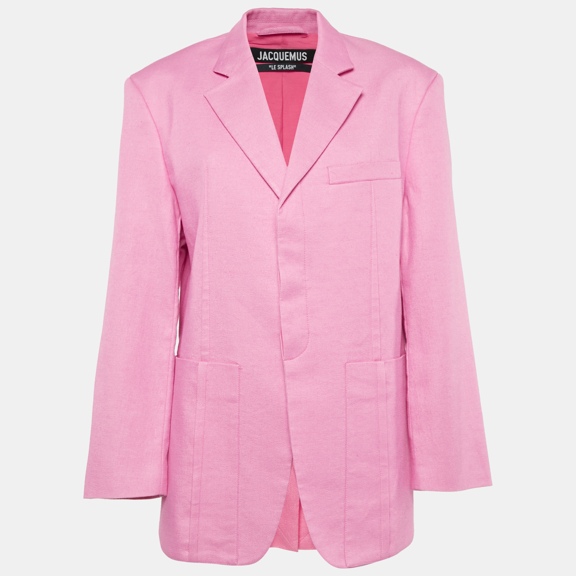 

Jacquemus Pink Gabardine Linen Blend Single Breasted Le Splash Blazer L