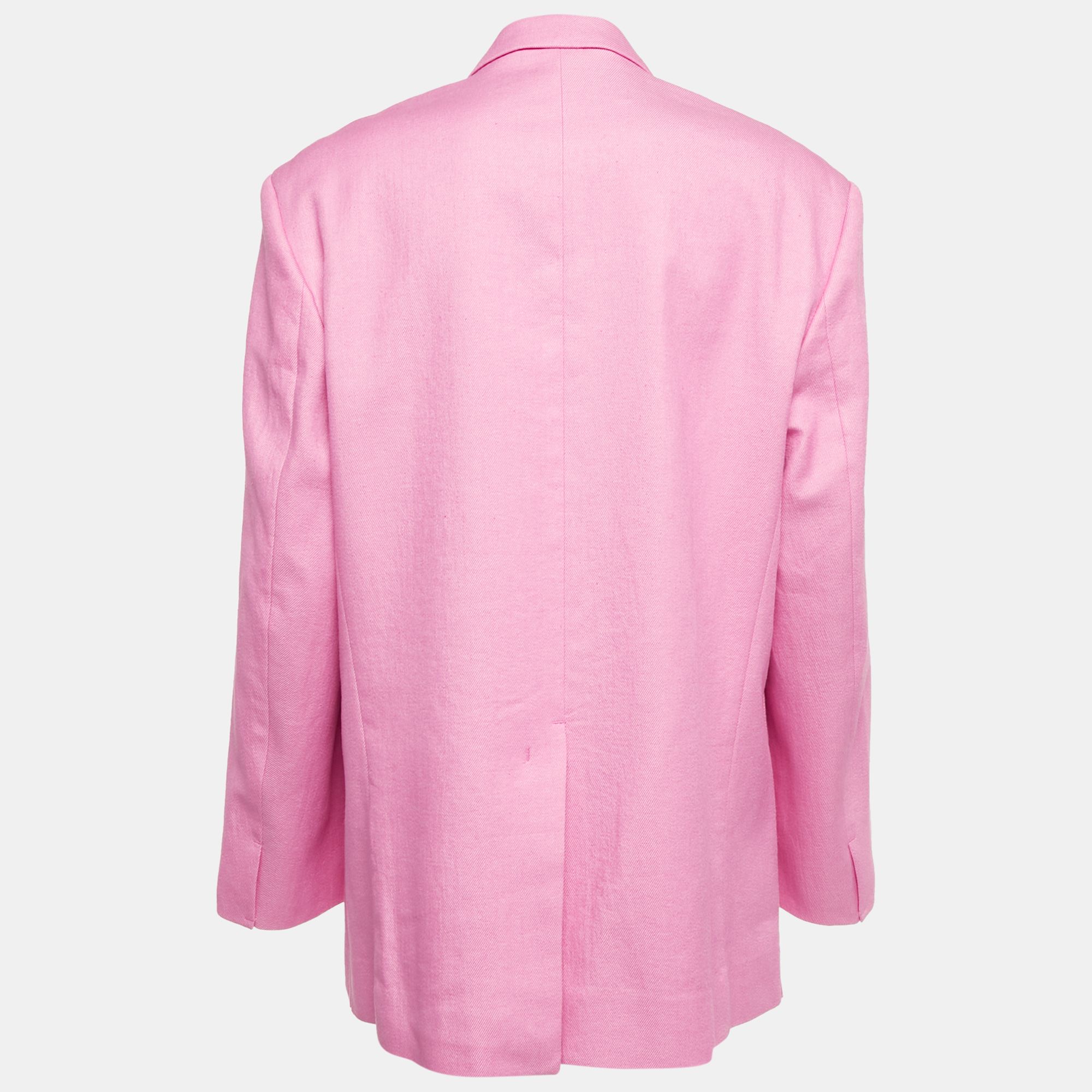 Jacquemus Pink Gabardine Linen Blend Single Breasted Le Splash Blazer L 