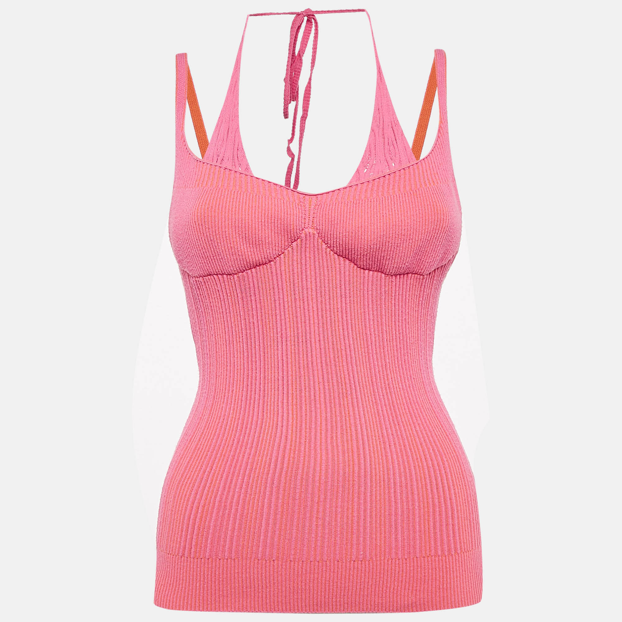 

Jacquemus Pink/Orange Rib Knit La Maille Valensole Tank Top S