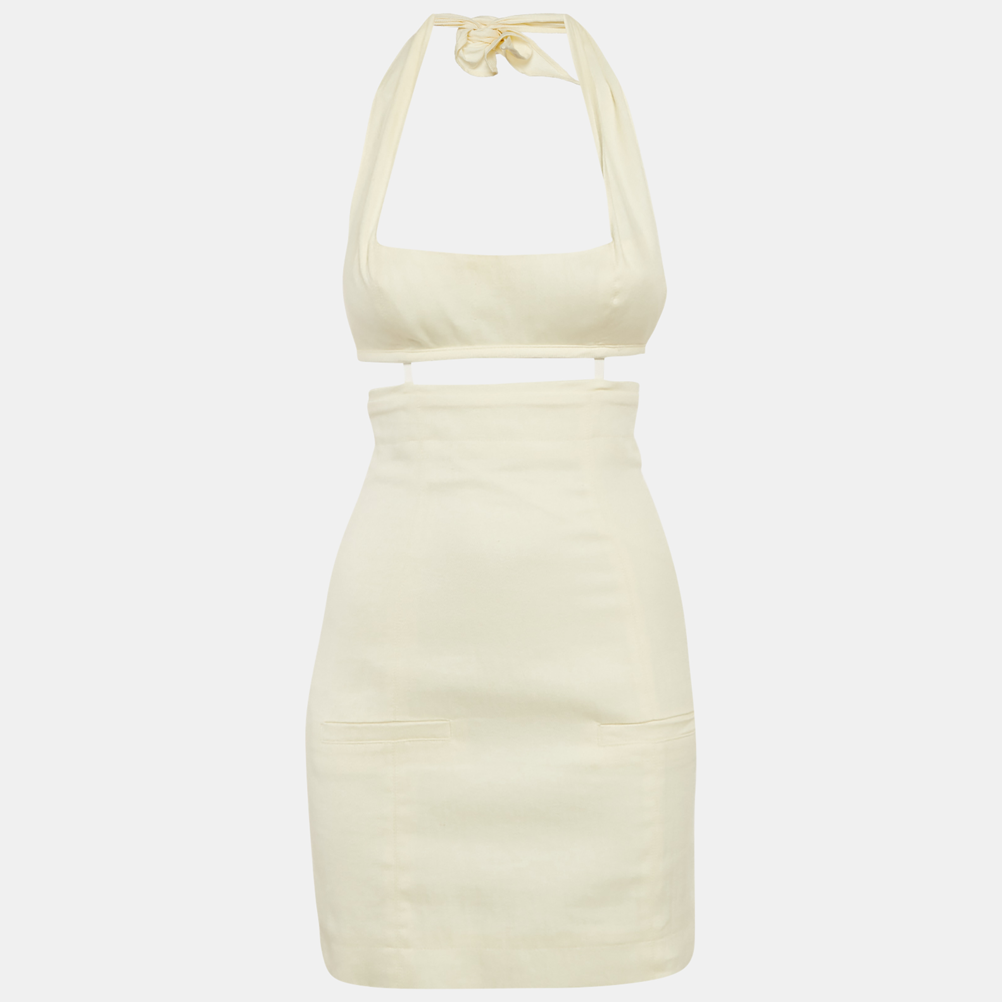 

Jacquemus Cream Linen Blend Le Splash Mini Dress S