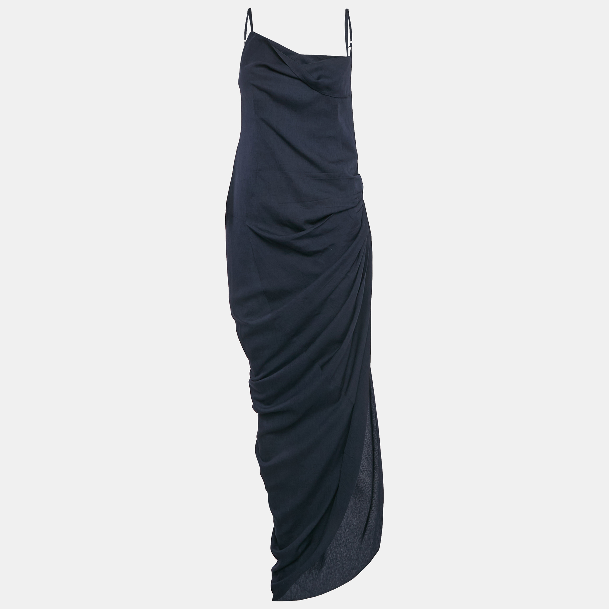 

Jacquemus Navy Blue Crepe Le Splash Asymmetric Maxi Dress M