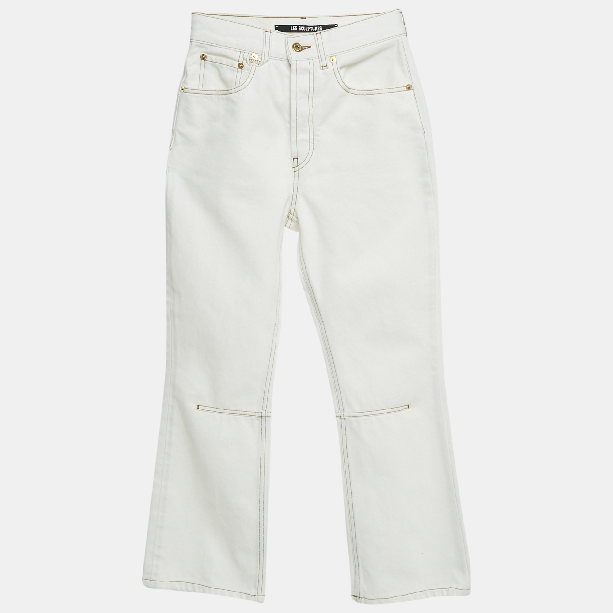 

Jacquemus White Denim Leather Trim Straight Leg Jeans S Waist 24"